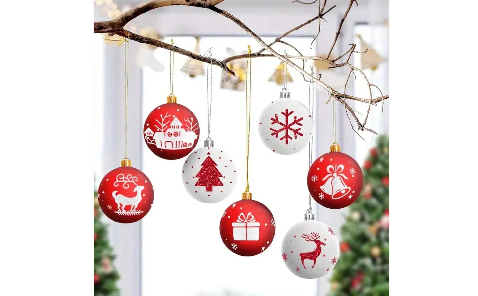 16 Pieces Spherical Plastic Christmas Ornament Glossy Glittered Christmas Bauble