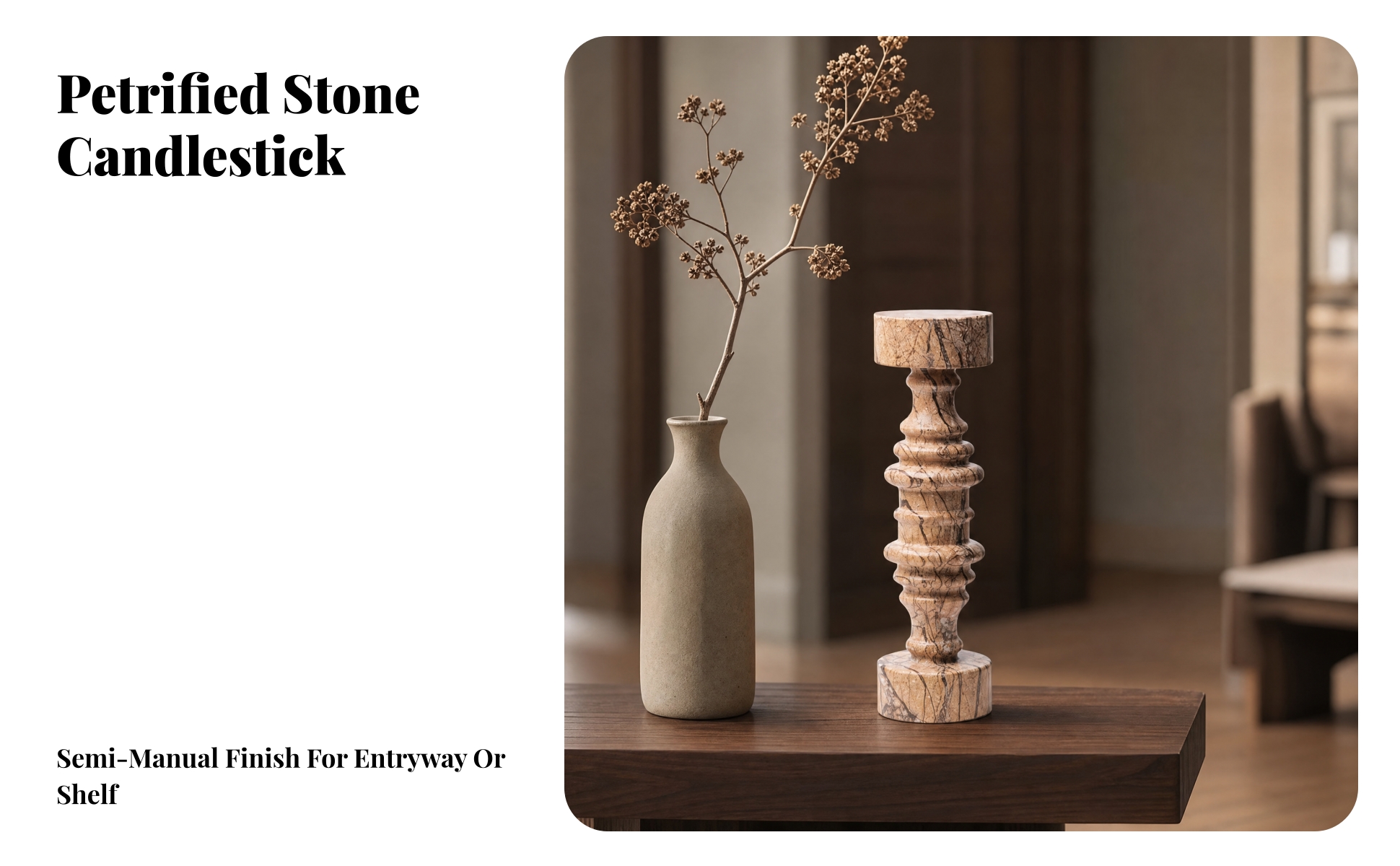 Decorative Stone Candlestick with Carved Form Versatile for Showroom Styling
