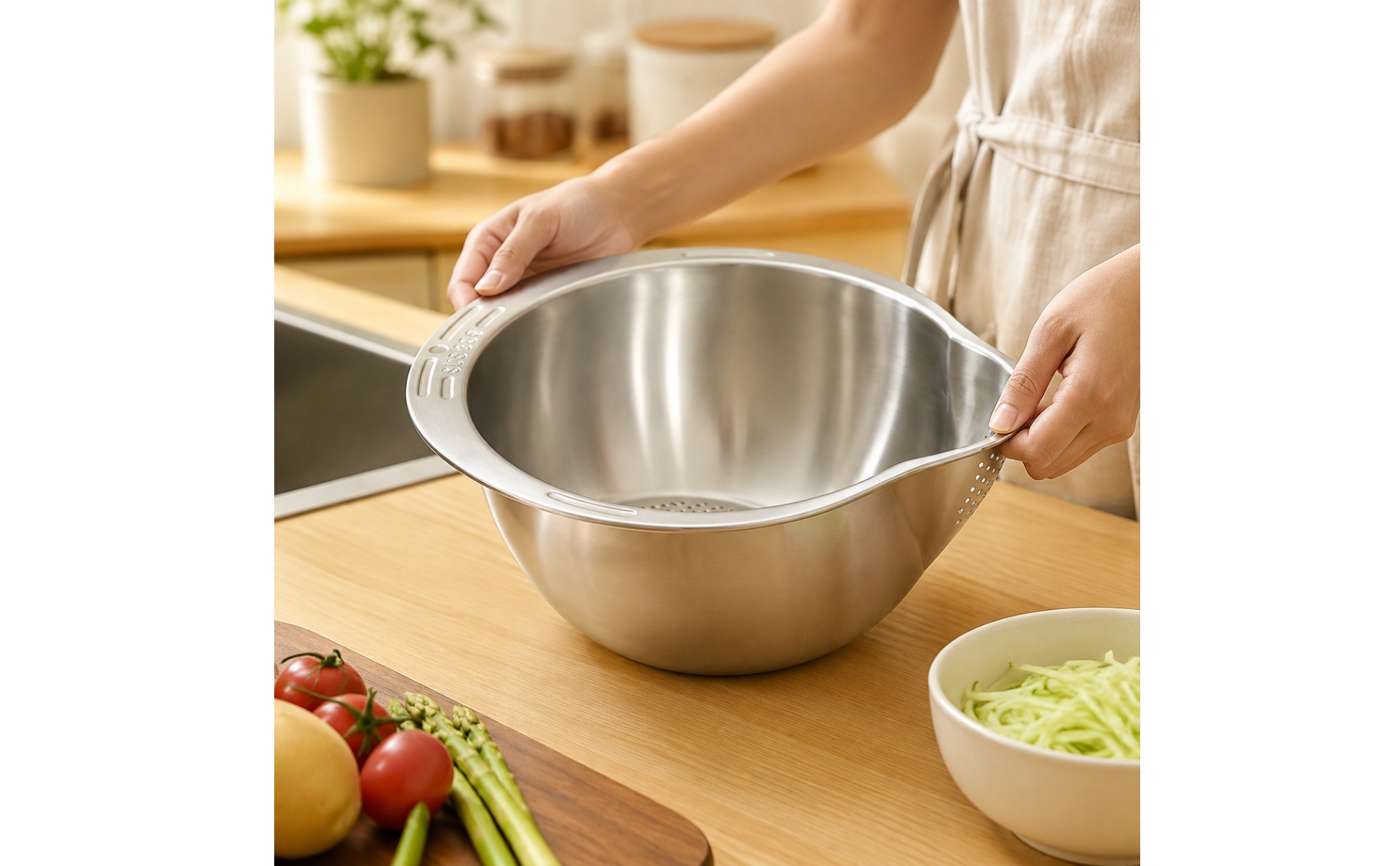 Stainless Steel Draining Bowl Sturdy Stainless Steel Colander with Handles