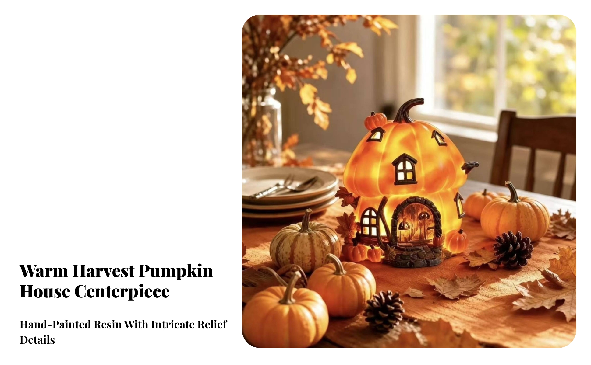 Lighted Pumpkin House Warm Glow for Dining Table Centerpiece, Mantel Display