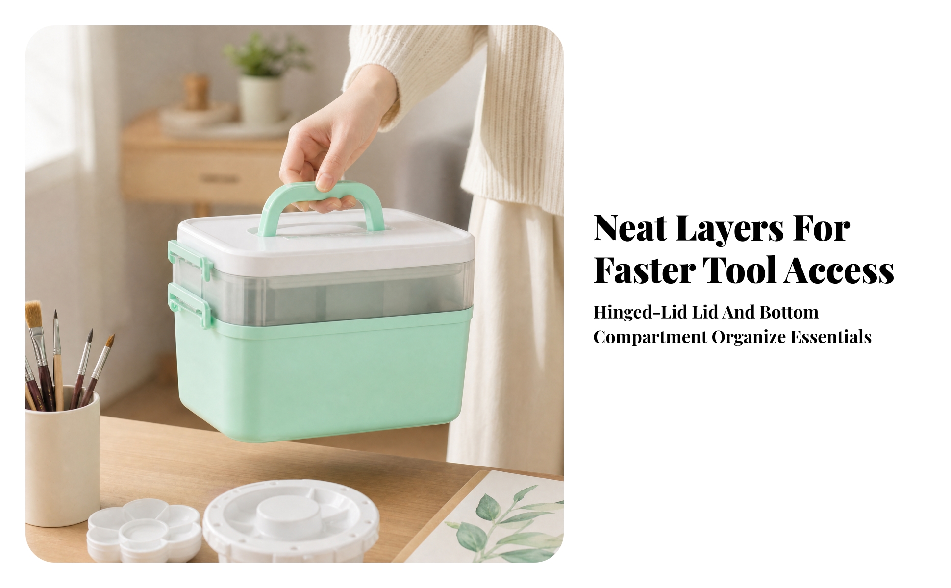 Two-Layer Art Supply Storage Box Thick-Walled for Classrooms, Dorm Rooms
