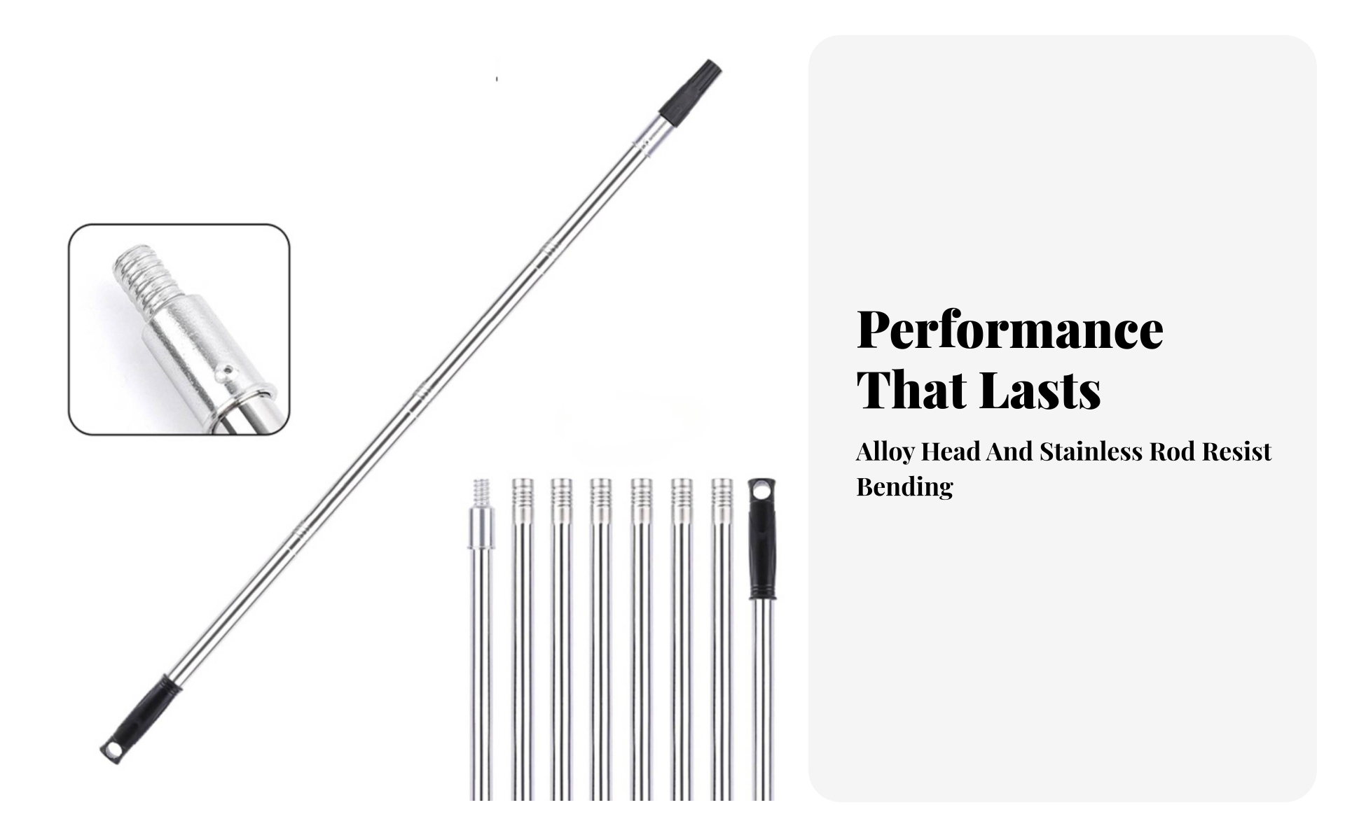 Extension Rod with Threaded Head and Ribbed Grip Non-Slip for Home Decorators