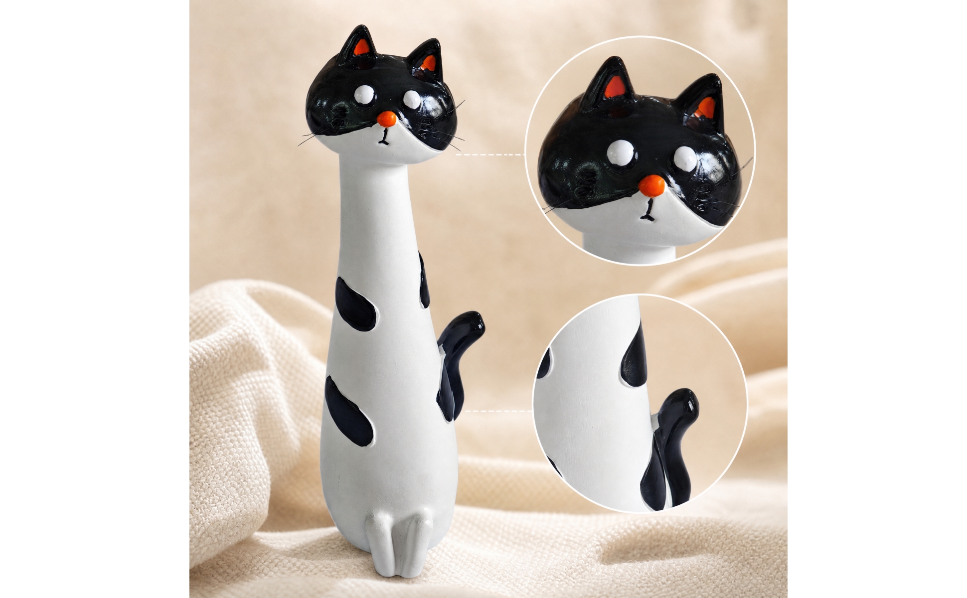 Hand-Painted Resin Cat Vase Handmade Long Neck Cat Vase Nordic-Inspired