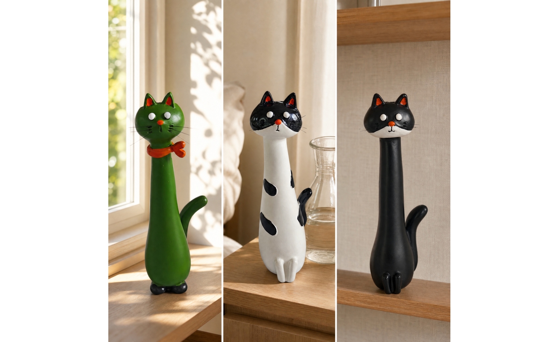 Hand-Painted Resin Cat Vase Handmade Long Neck Cat Vase Nordic-Inspired