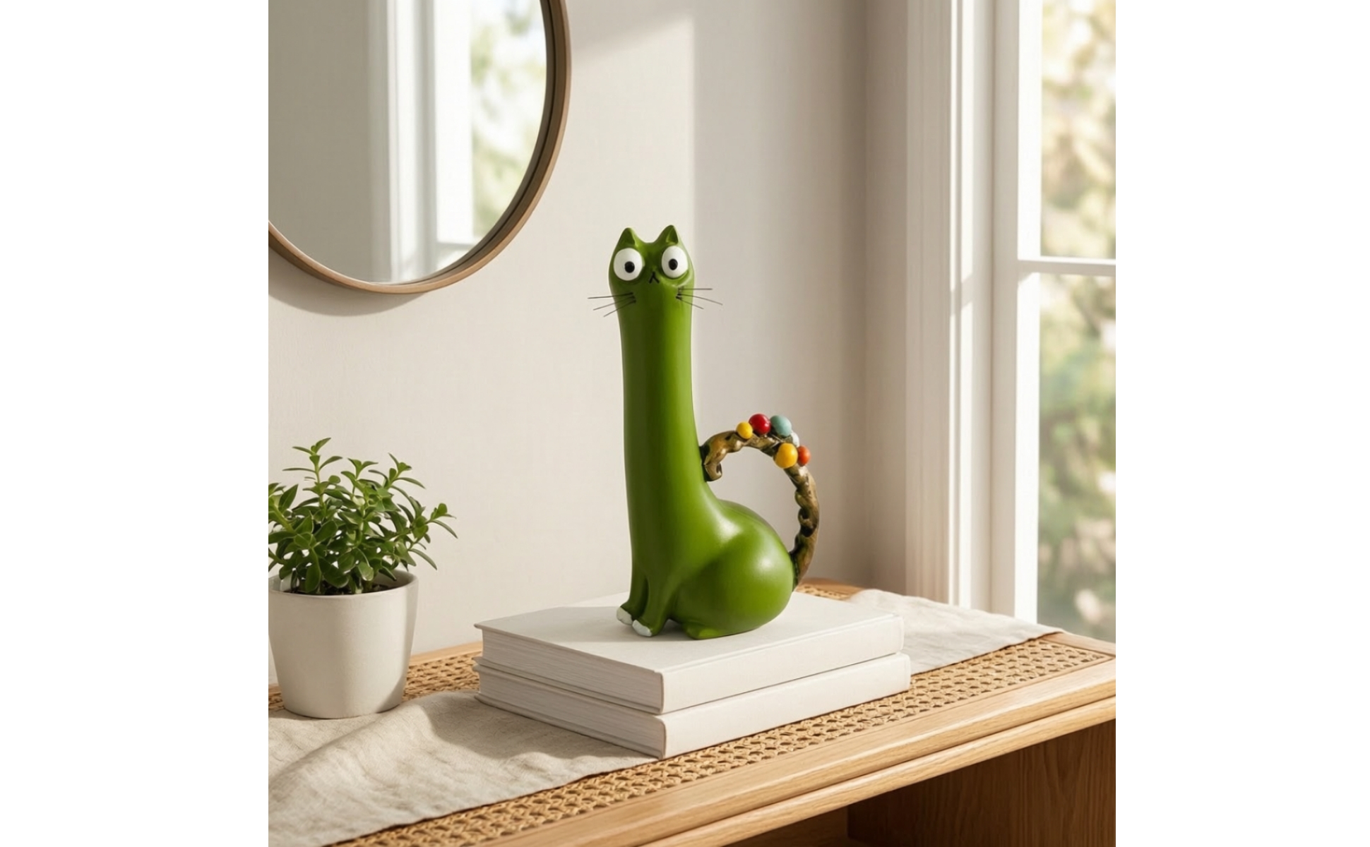Hand-Painted Resin Cat Vase Handmade Long Neck Cat Vase Nordic-Inspired