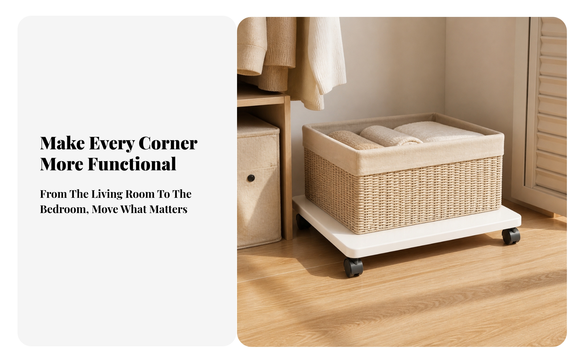 Wooden Rolling Organizer Base Mobile for Wardrobes, Small Living Areas