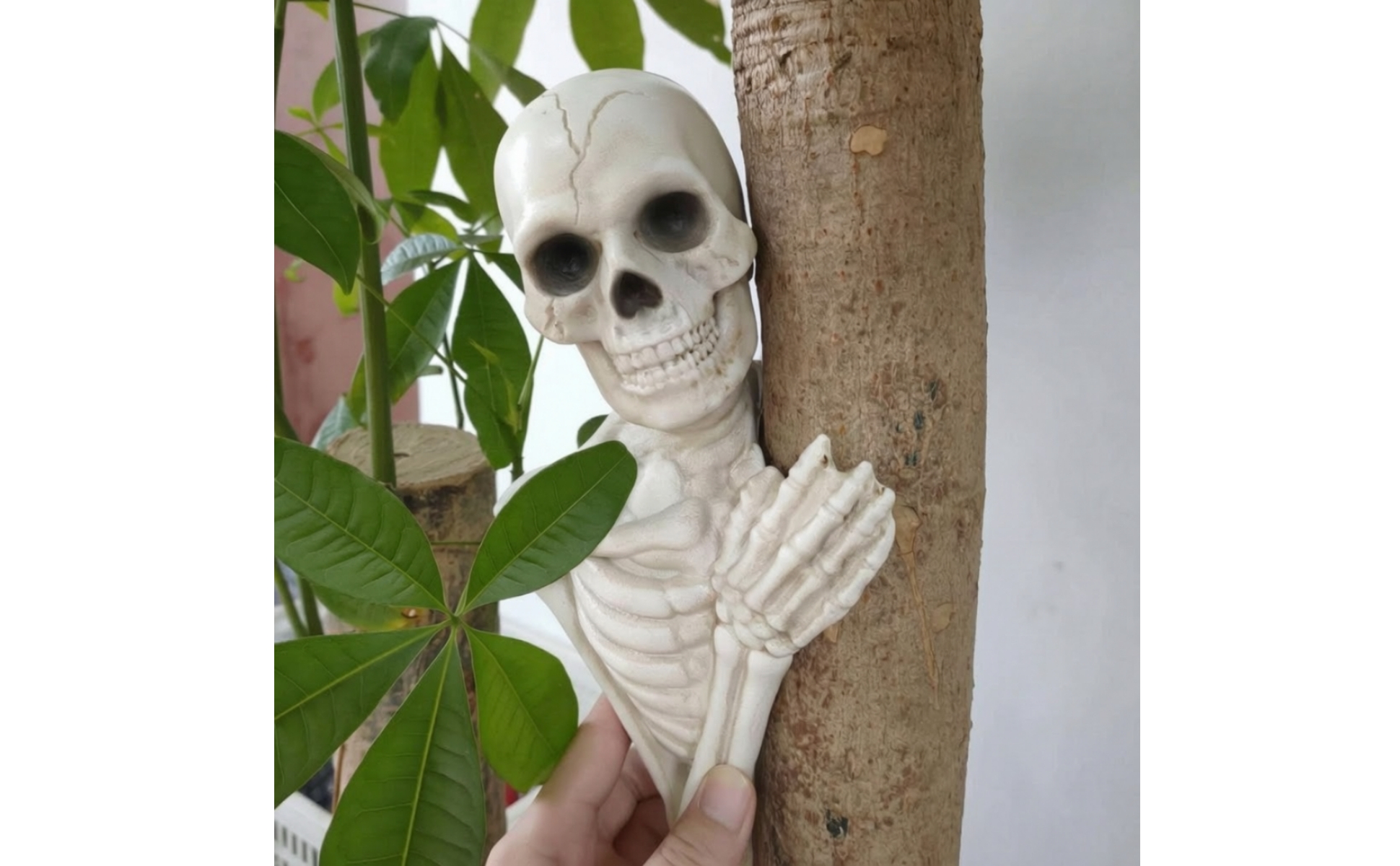 Tree-Peeking Skeleton Figure Eerie for Halloween, Garden