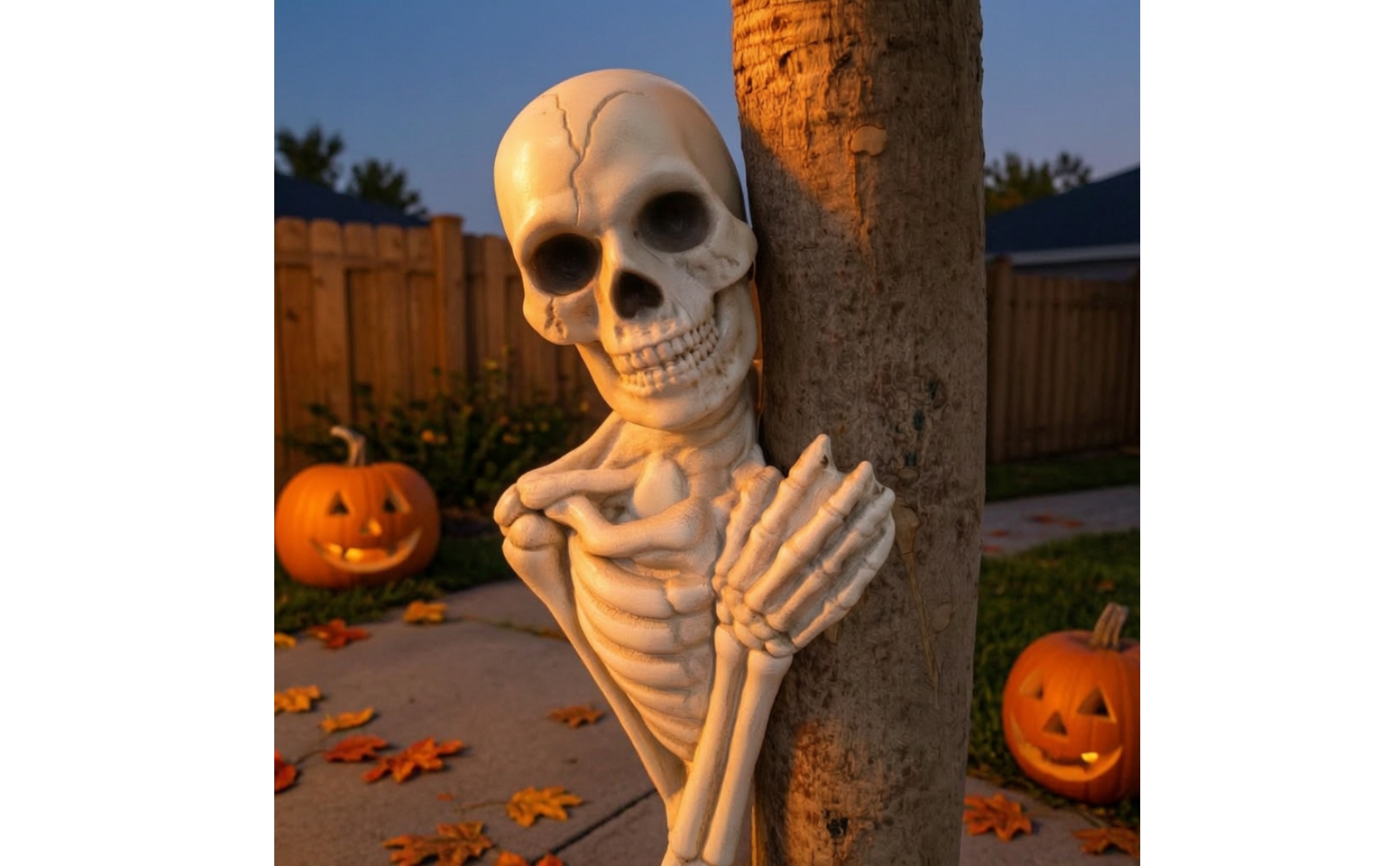 Tree-Peeking Skeleton Figure Eerie for Halloween, Garden