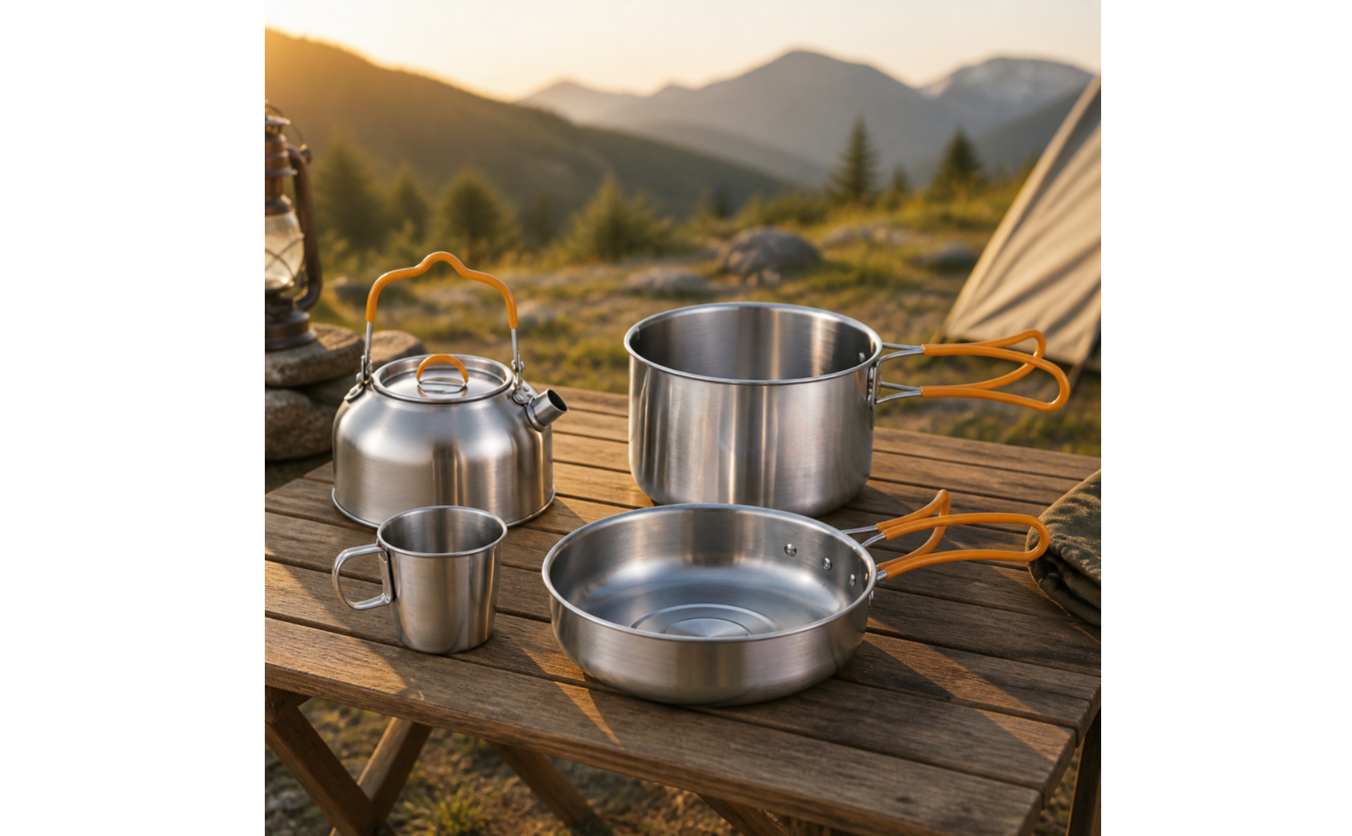 4 Pieces Stainless Steel Camping Cook Set Multifunctional for Campsite, Campers