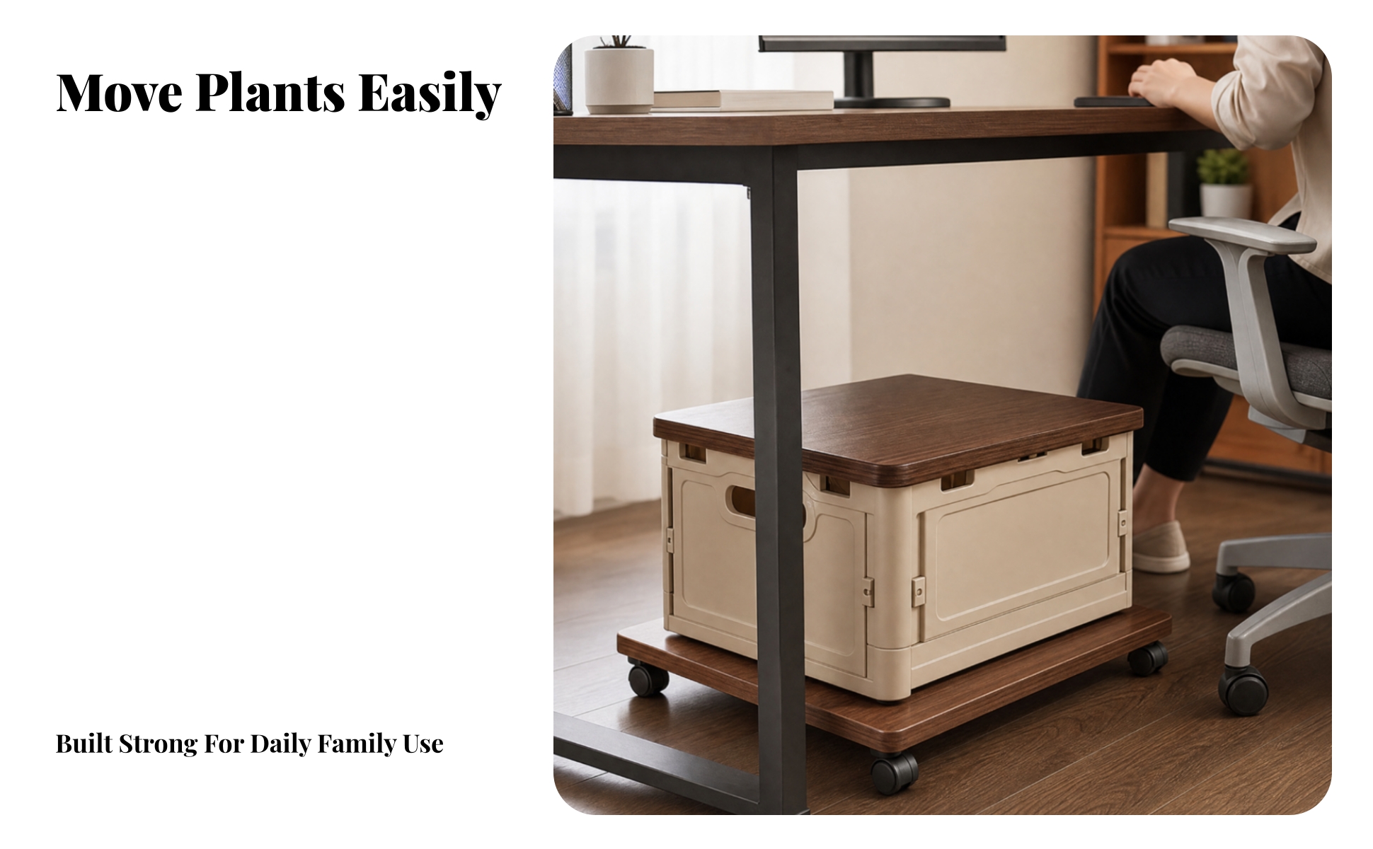 Wooden Rolling Organizer Base Mobile for Wardrobes, Small Living Areas