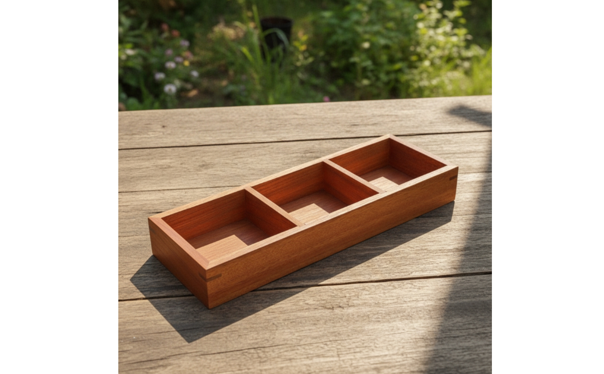 Solid Wood Compartment Tray Divided Square Wooden Tray with Dividers for Dresser