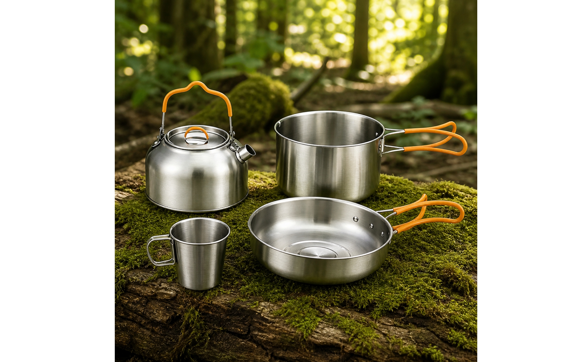 4 Pieces Stainless Steel Camping Cook Set Multifunctional for Campsite, Campers
