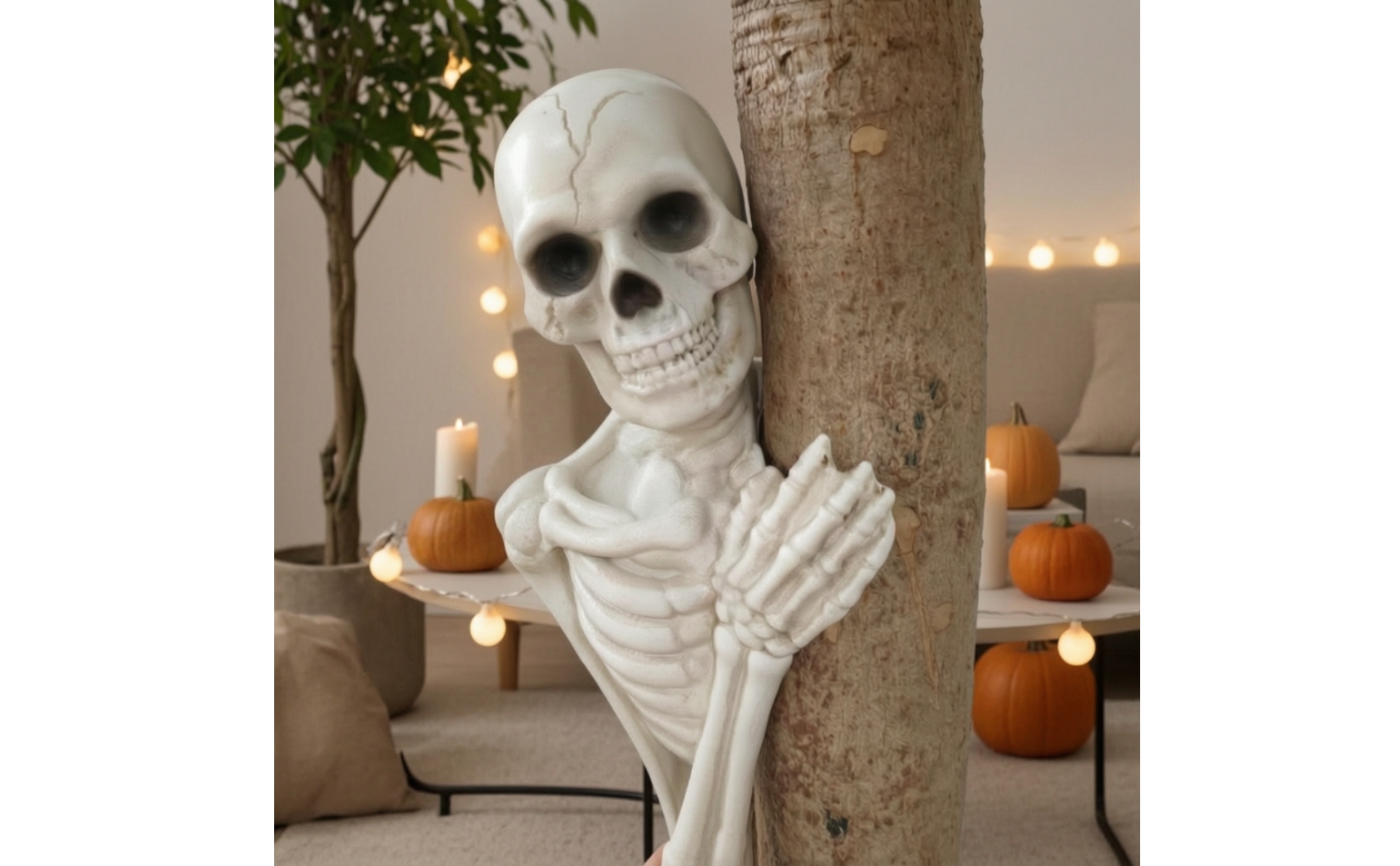 Tree-Peeking Skeleton Figure Eerie for Halloween, Garden
