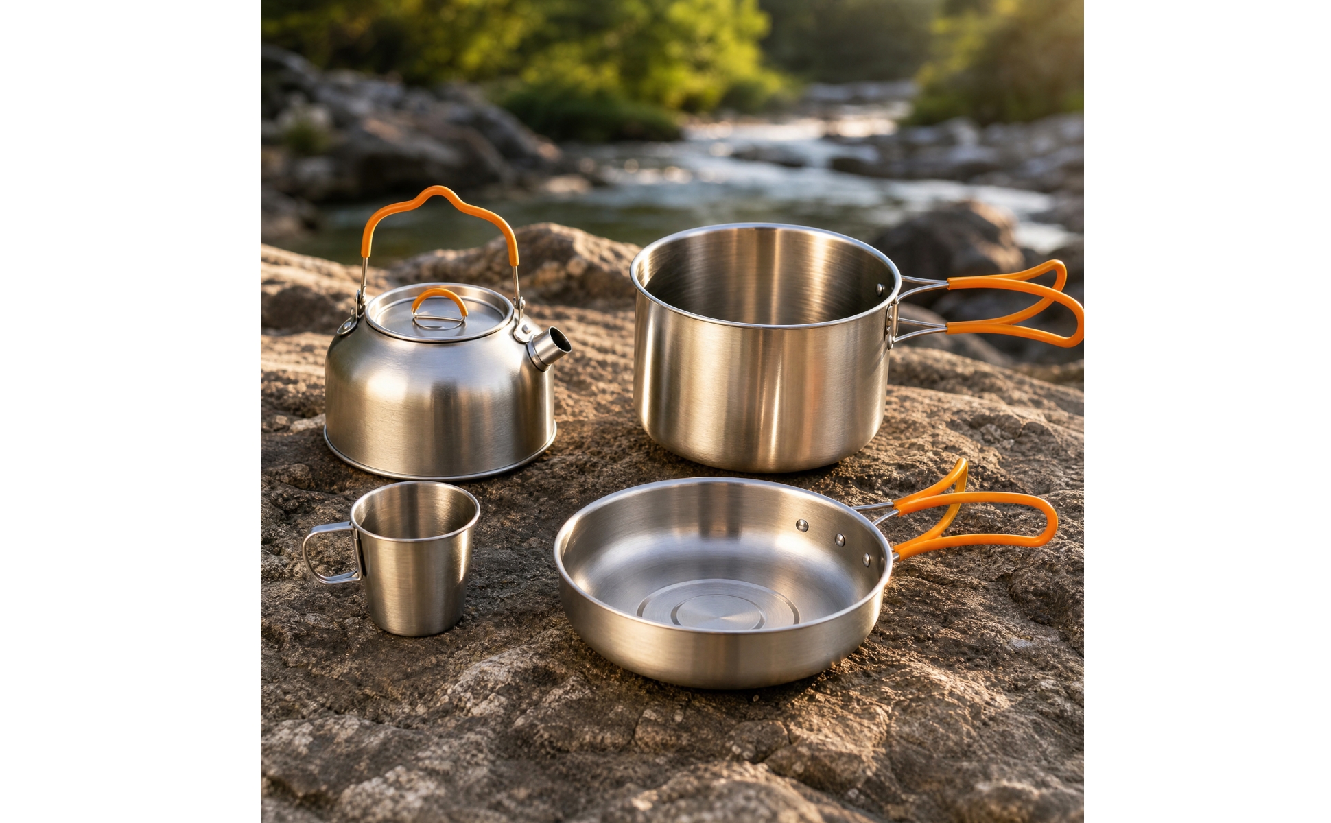 4 Pieces Stainless Steel Camping Cook Set Multifunctional for Campsite, Campers