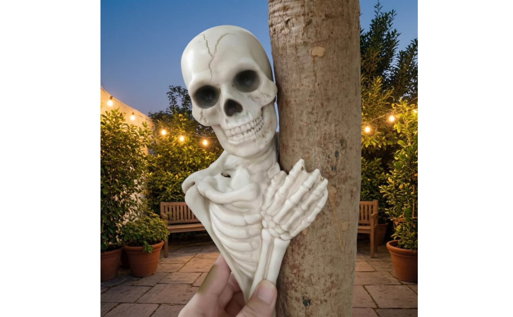 Tree-Peeking Skeleton Figure Eerie for Halloween, Garden