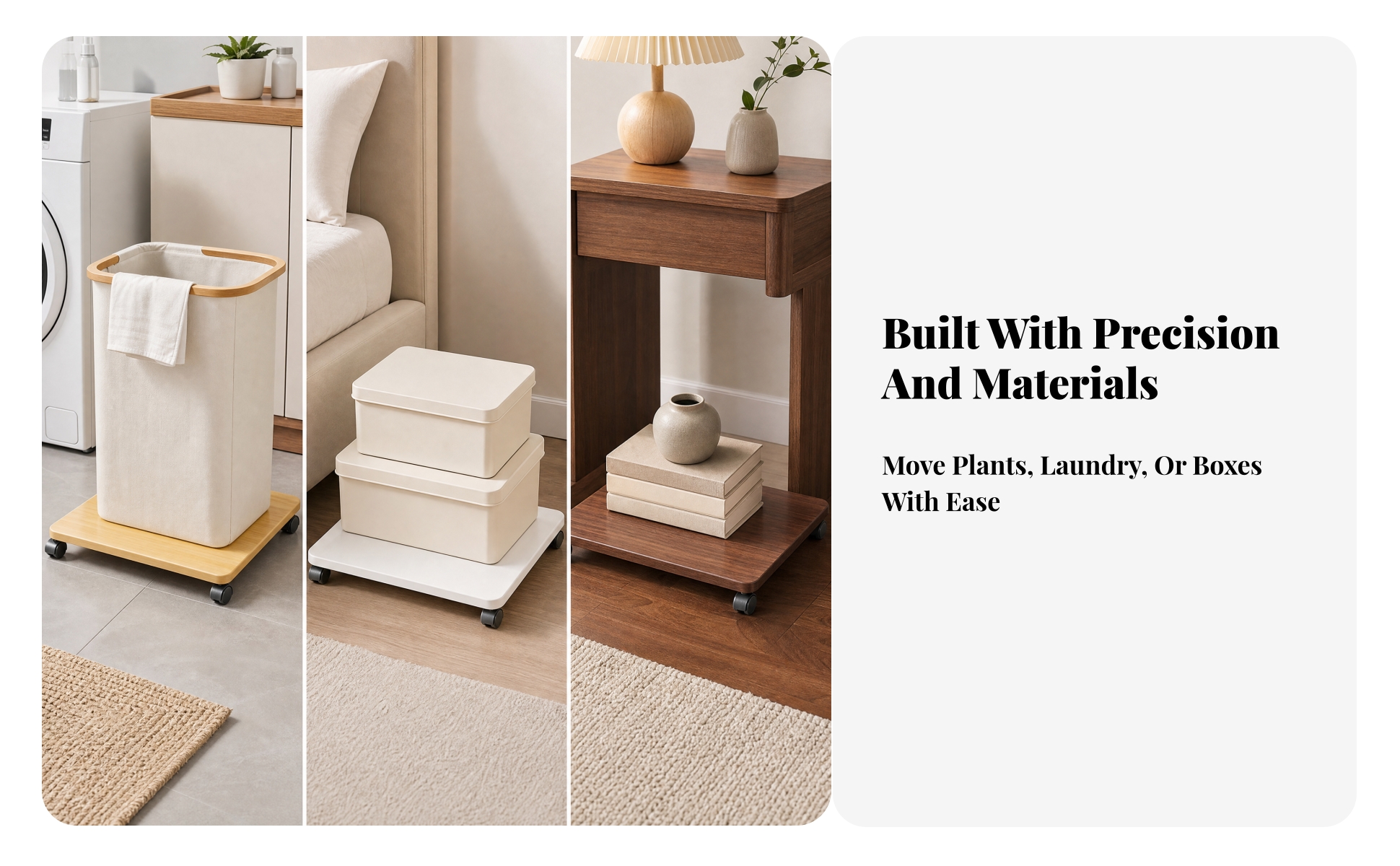 Wooden Rolling Organizer Base Mobile for Wardrobes, Small Living Areas