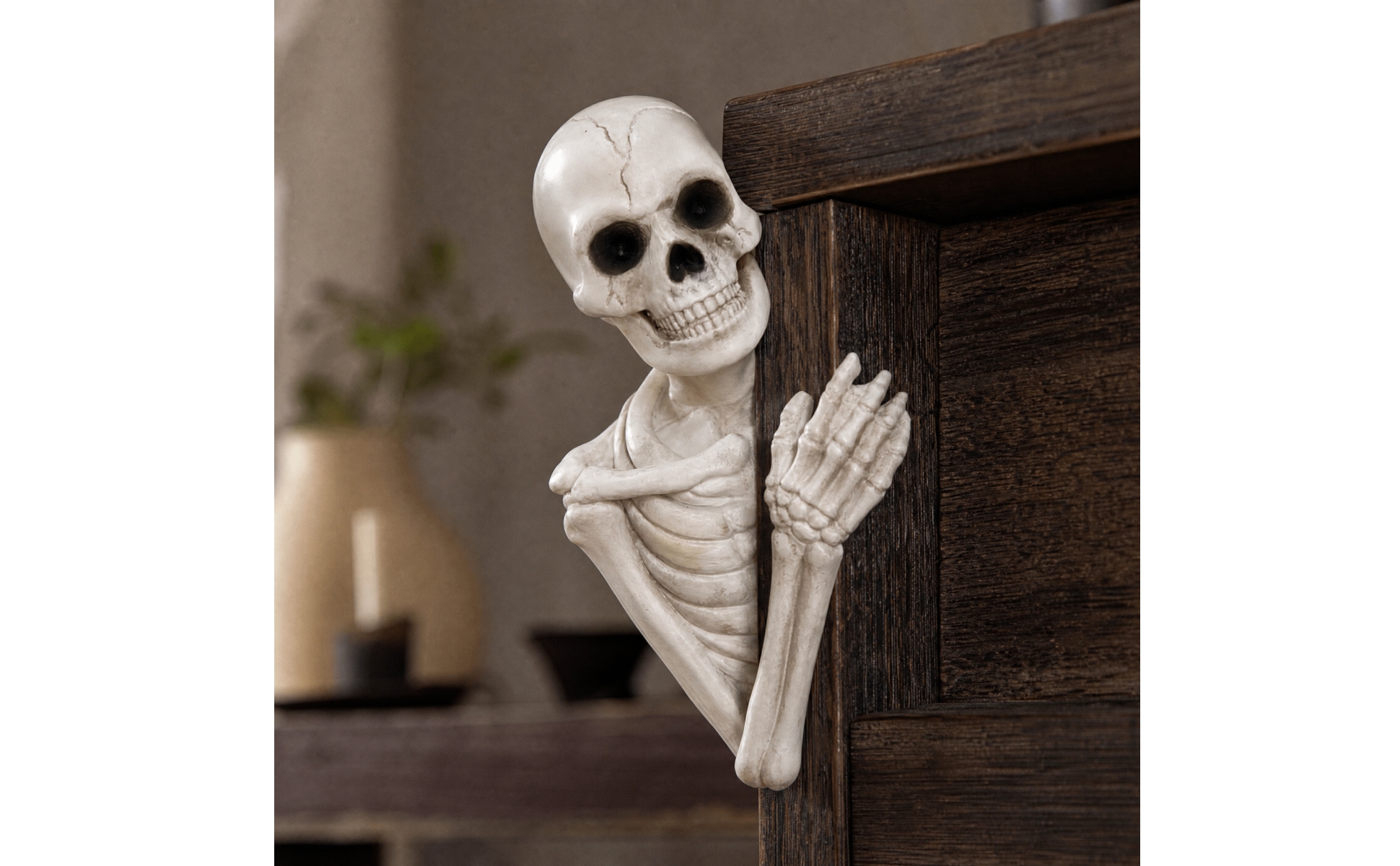 Tree-Peeking Skeleton Figure Eerie for Halloween, Garden
