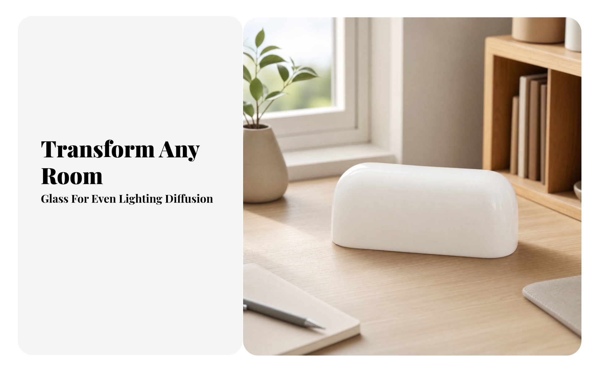 Rounded Rectangular Glass Lamp Shade Glossy for Bedroom, Hospitality Interiors