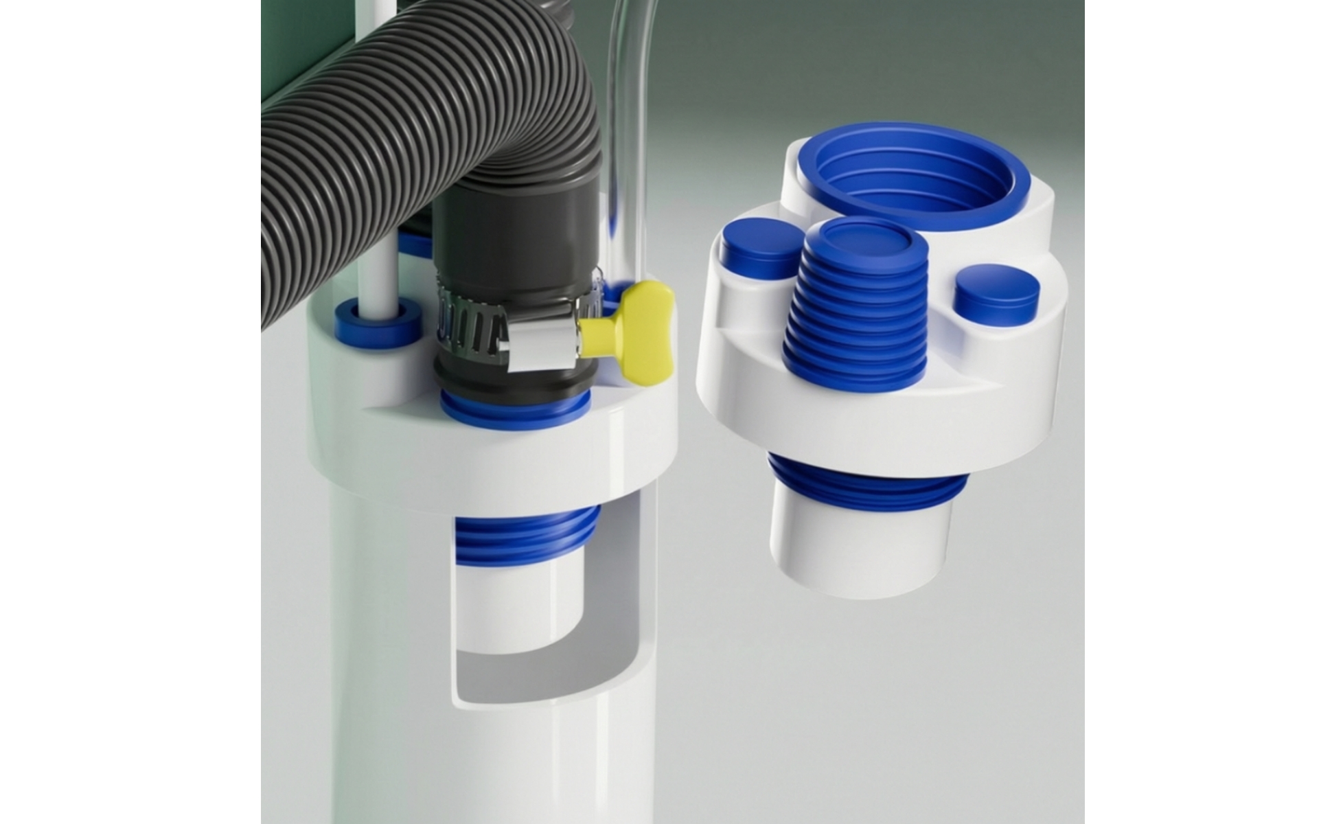 Four-way Kitchen Drain Diverter Fitting with Backflow Prevention for Under Sink