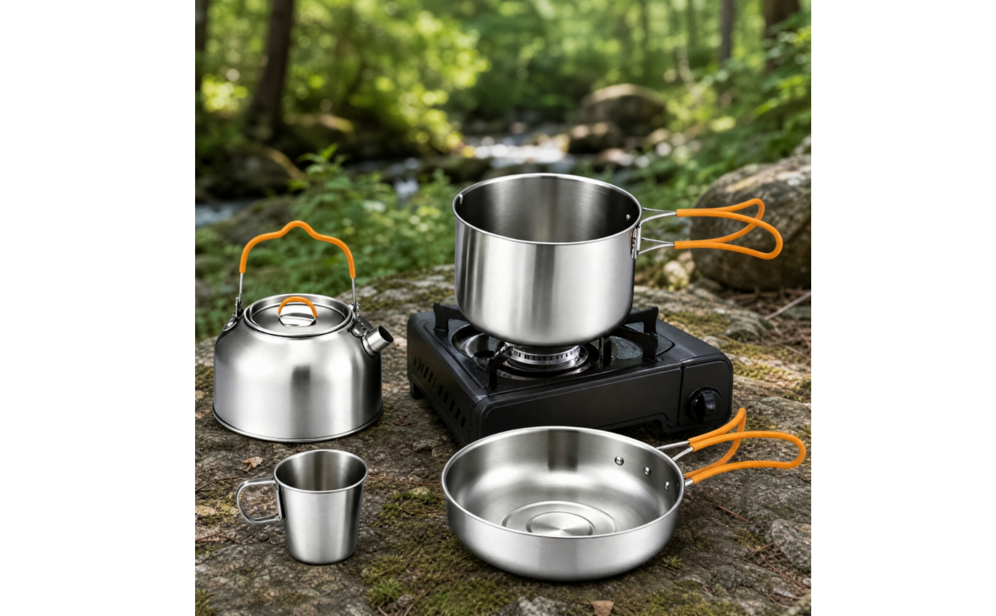 4 Pieces Stainless Steel Camping Cook Set Multifunctional for Campsite, Campers