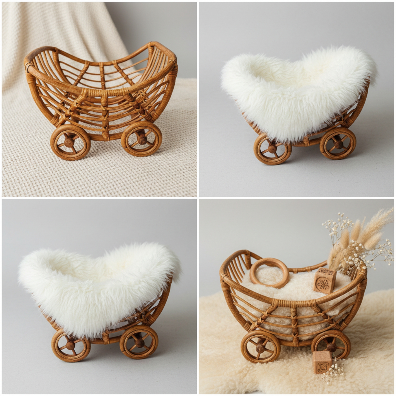 Baby-Fotokorb aus Rattan mit Rollen tragbar Rattan-Baby-Fotokorb dekorativ - Produktbild 7