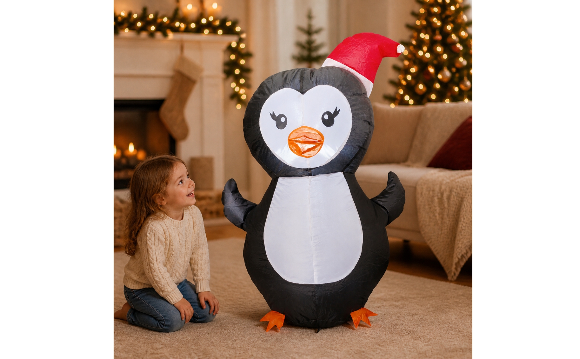 Weihnachtspinguin mit Weihnachtsmannmütze aufblasbar aufblasbare Pinguin-Figur