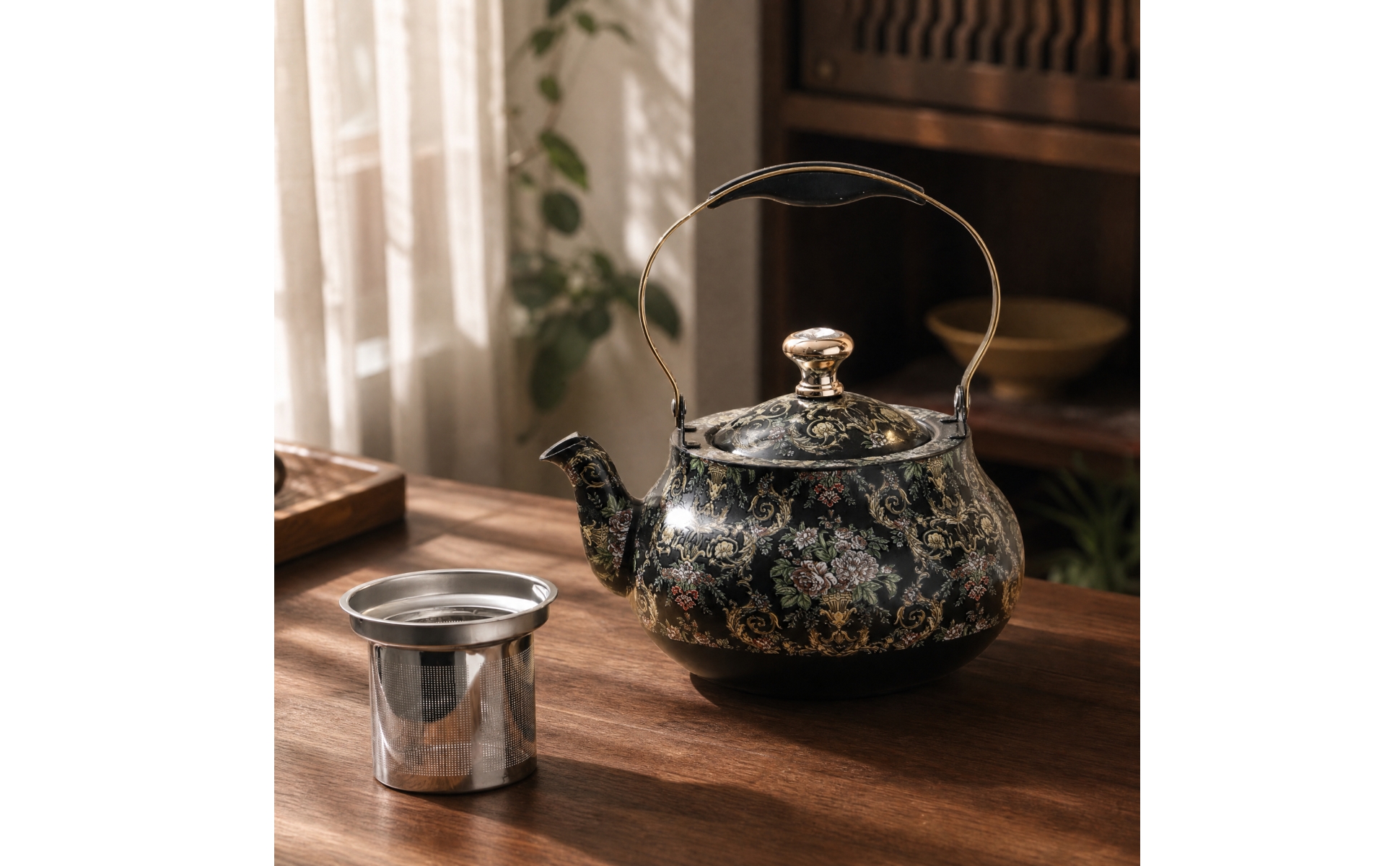 Teekanne mit Infuser rostfrei Edelstahl-Teekanne mit Tee-Ei leicht zu reinigen