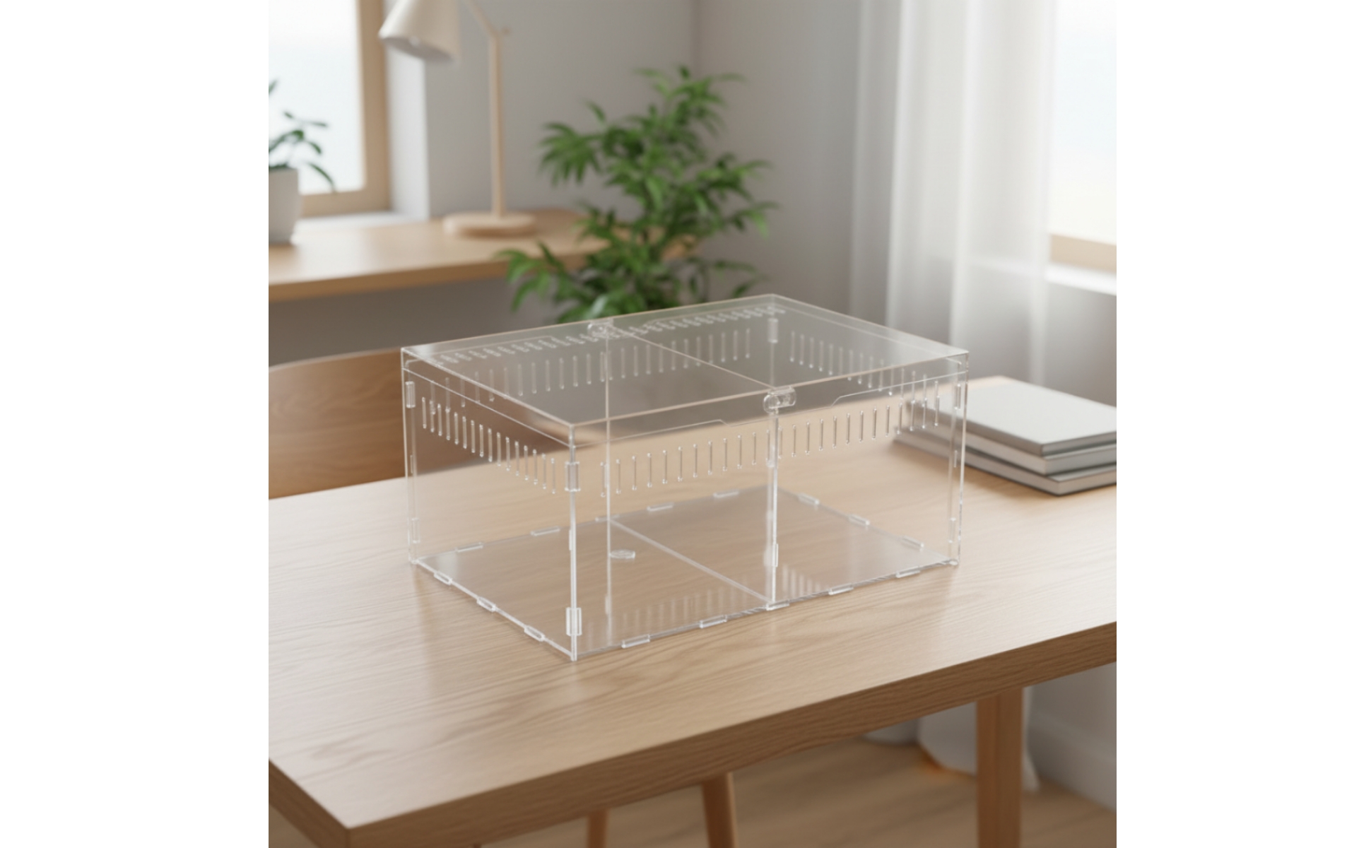 Transparent Acrylic Reptile Enclosure Divided Interior for Home Hobby Rooms