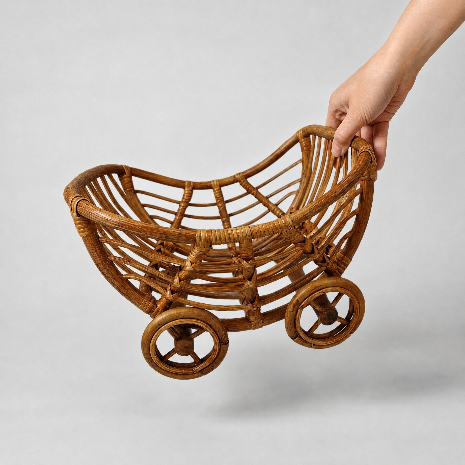 Baby-Fotokorb aus Rattan mit Rollen tragbar Rattan-Baby-Fotokorb dekorativ - Produktbild 3