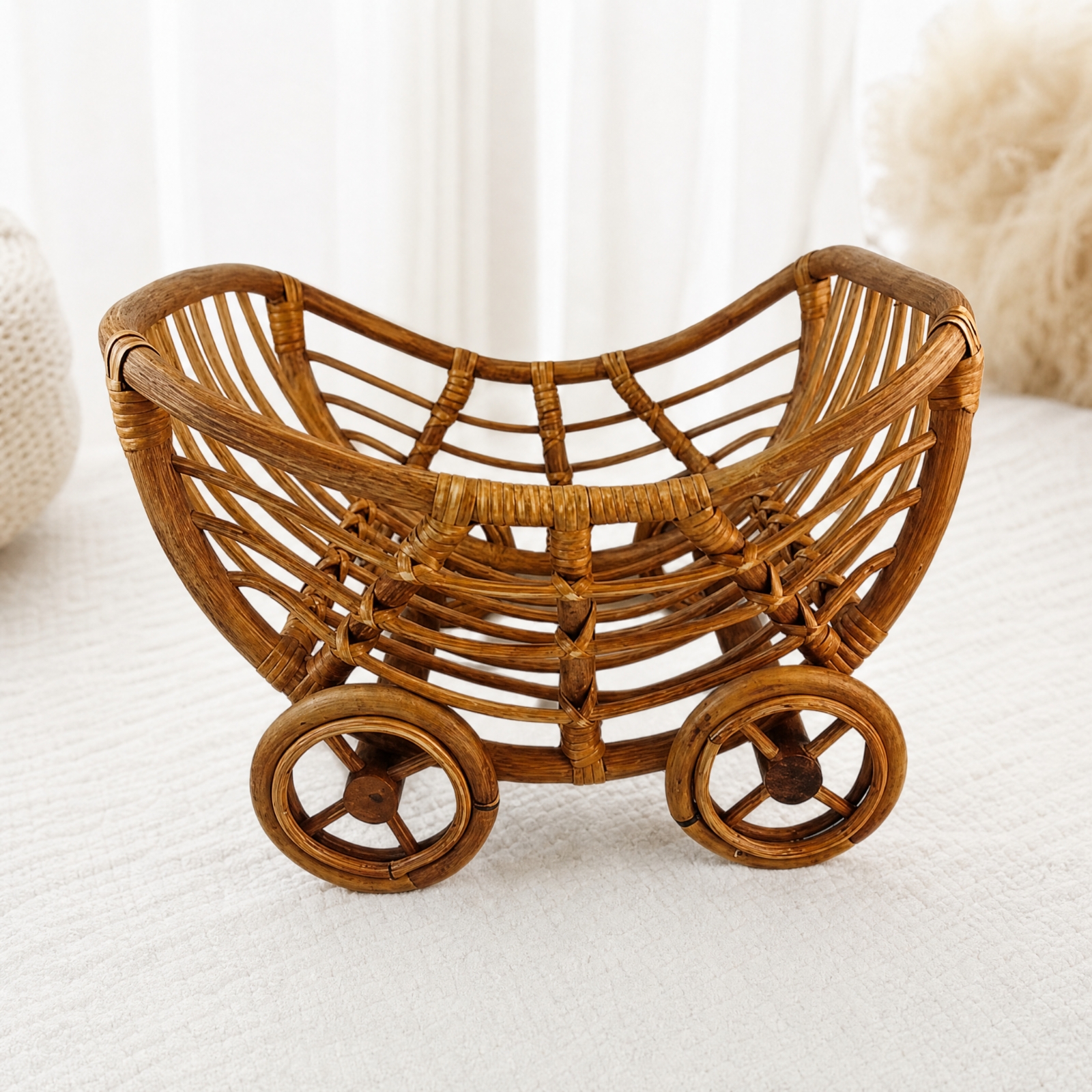 Baby-Fotokorb aus Rattan mit Rollen tragbar Rattan-Baby-Fotokorb dekorativ - Produktbild 2