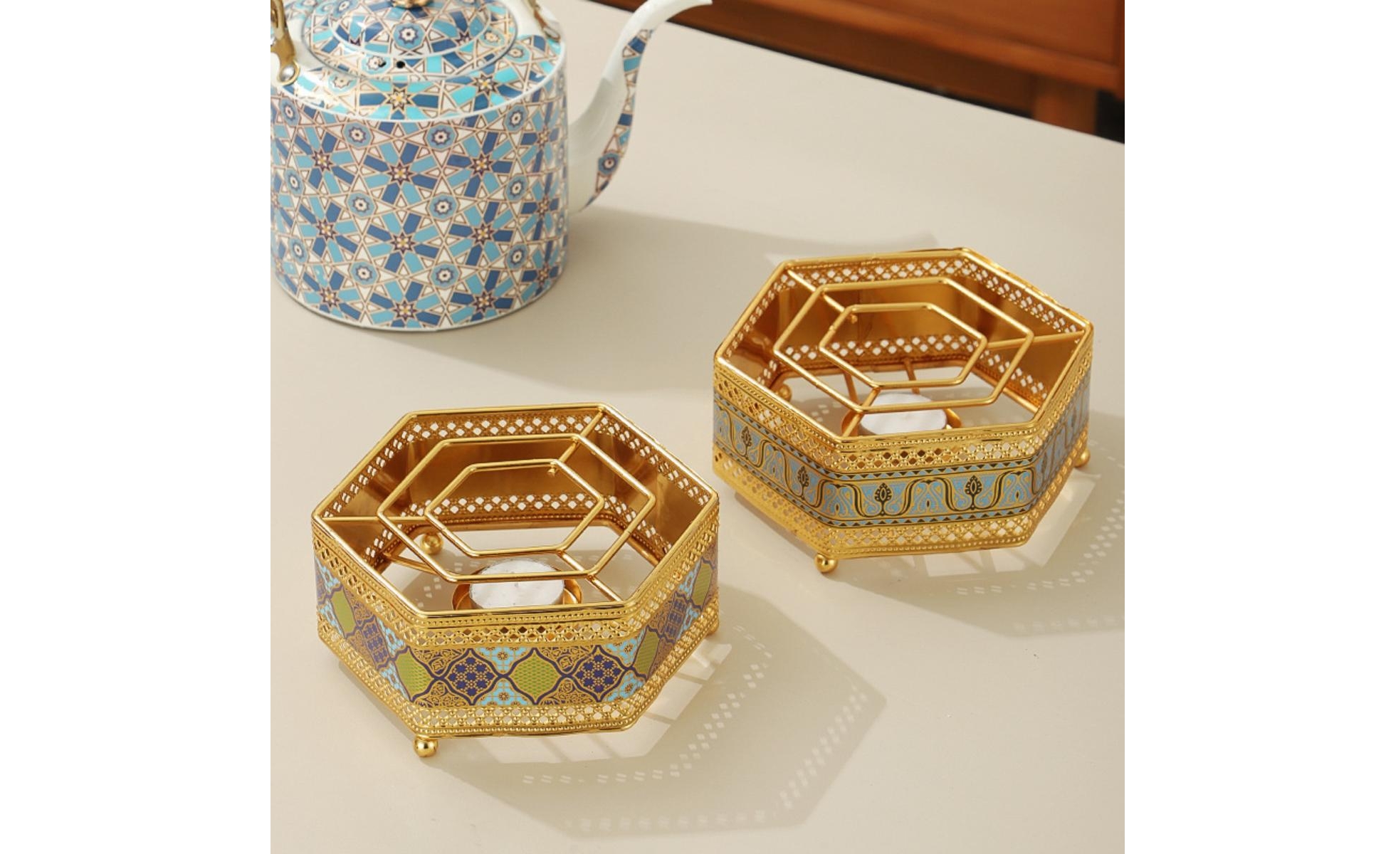 Teapot Warmer Ornamental Hexagonal Iron Tea Warmer Decorative for Dining Areas