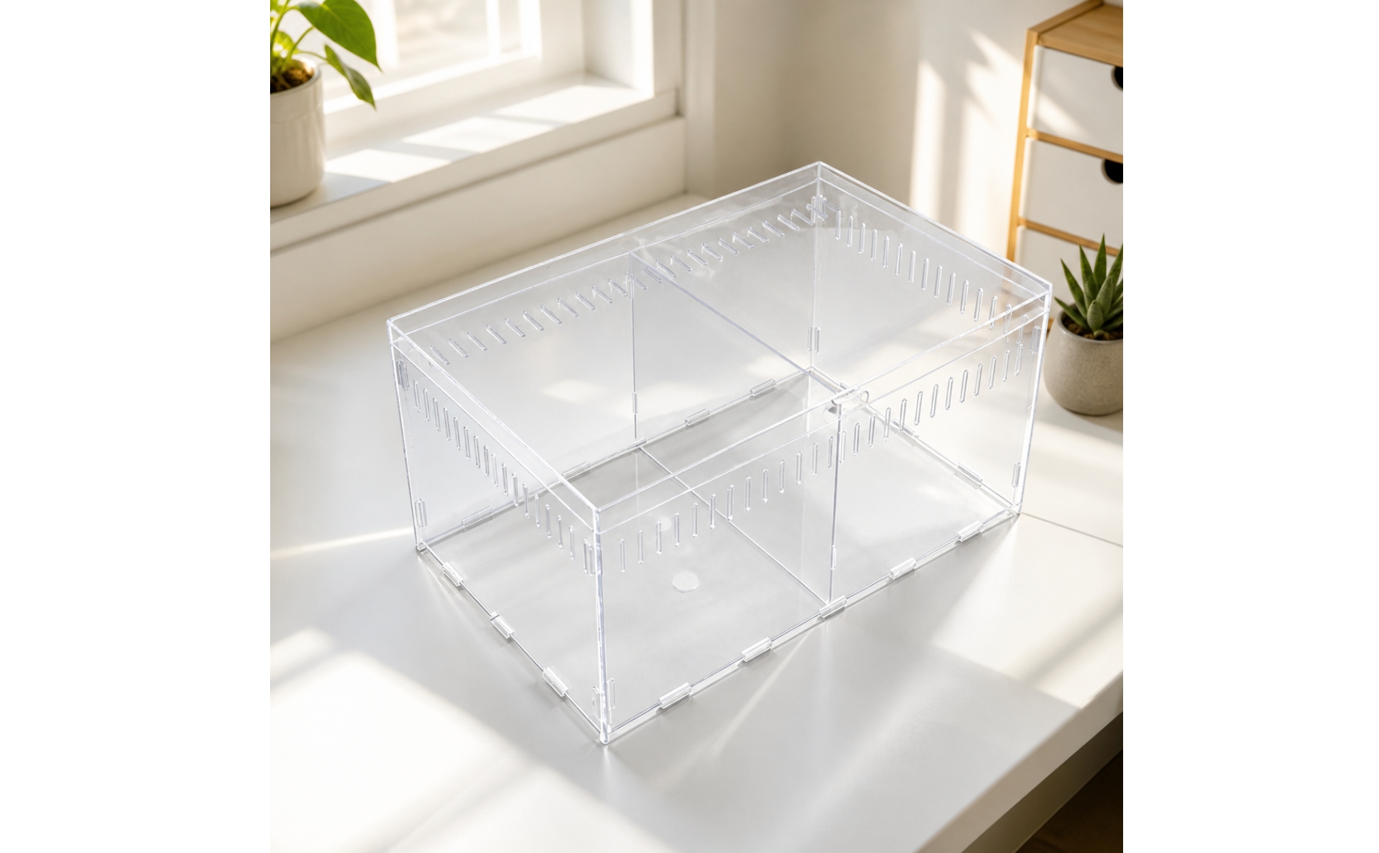 Transparent Acrylic Reptile Enclosure Divided Interior for Home Hobby Rooms