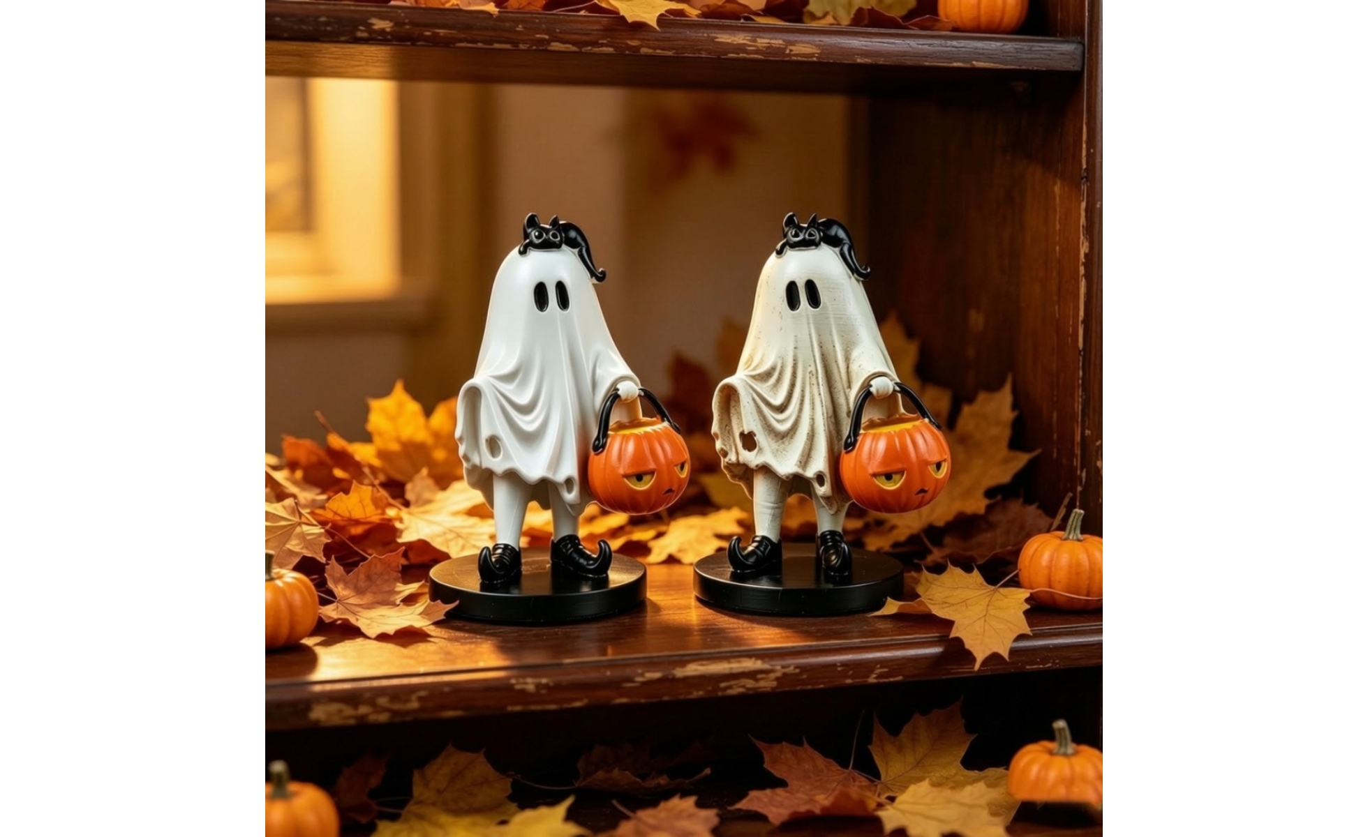 Halloween Figurine Freestanding Ghost Figurine with Pumpkin Basket Sculpted