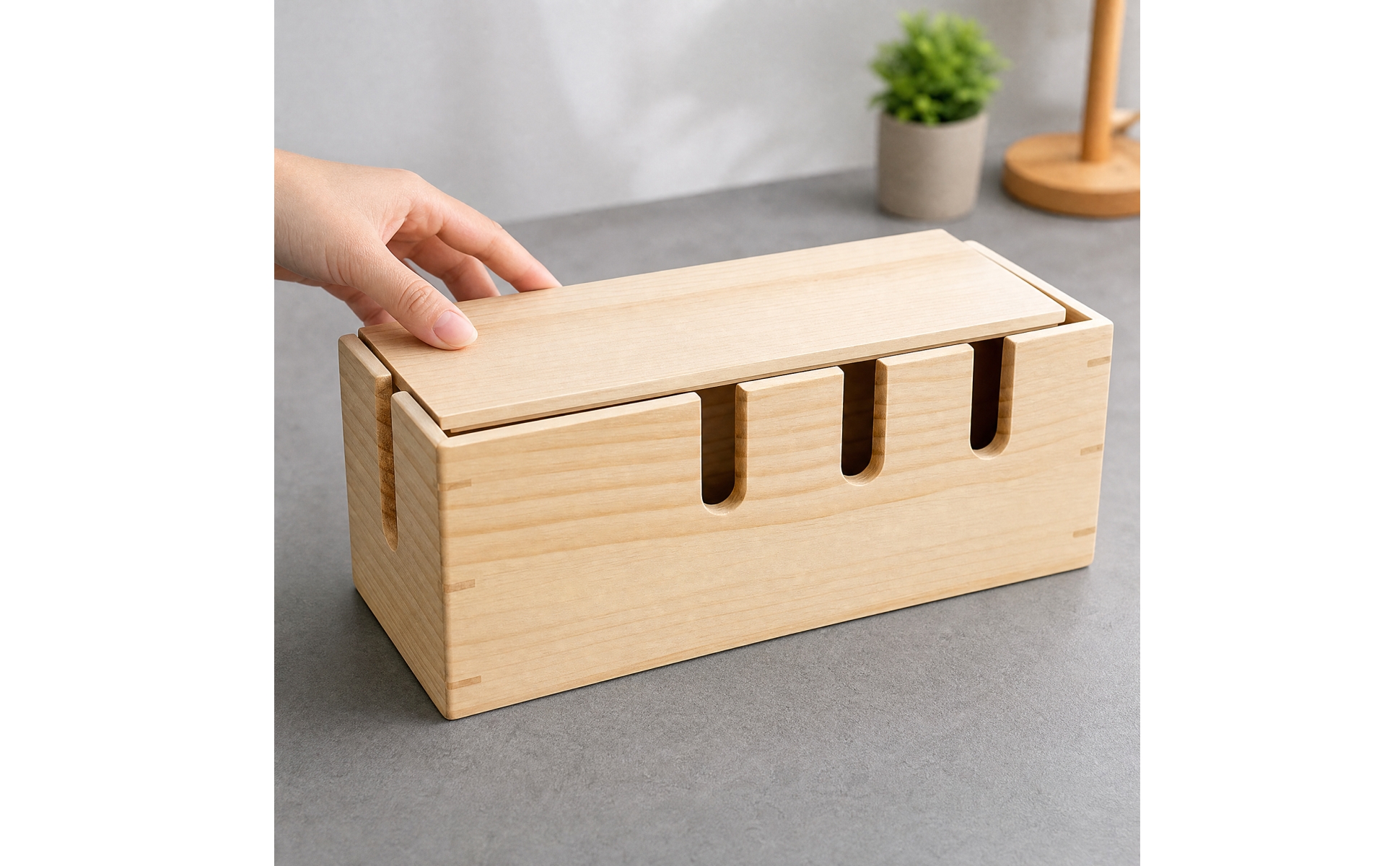 Cable Management Box with Sliding Lid Compact for Home Office, Bedside Table