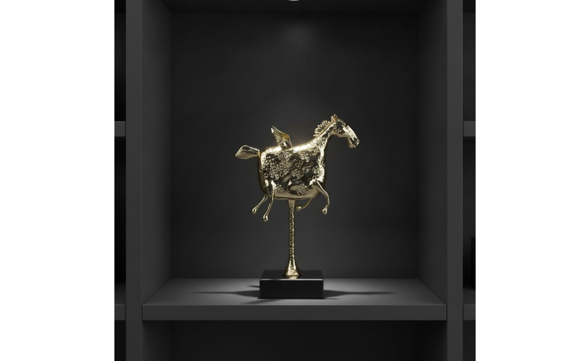 Winged Horse Figurine with Black Base Textured Brass Winged Horse Figurine