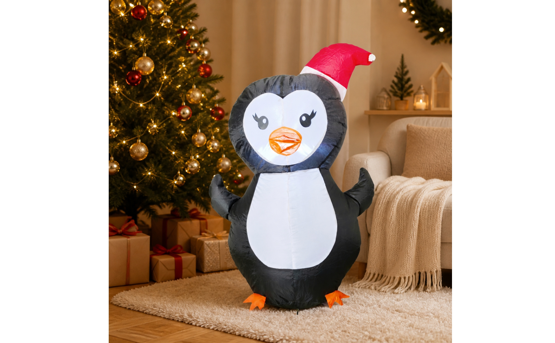 Weihnachtspinguin mit Weihnachtsmannmütze aufblasbar aufblasbare Pinguin-Figur