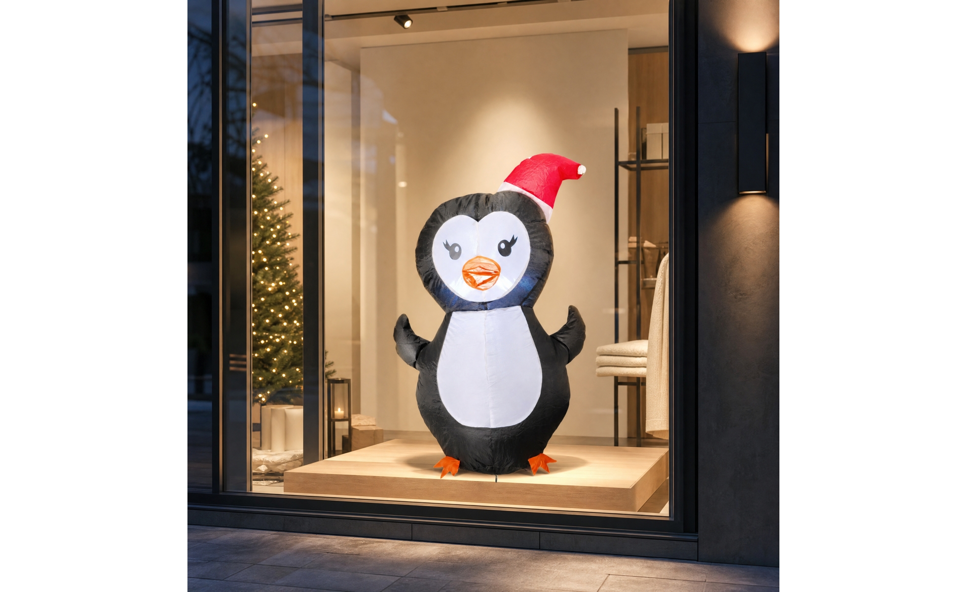 Weihnachtspinguin mit Weihnachtsmannmütze aufblasbar aufblasbare Pinguin-Figur