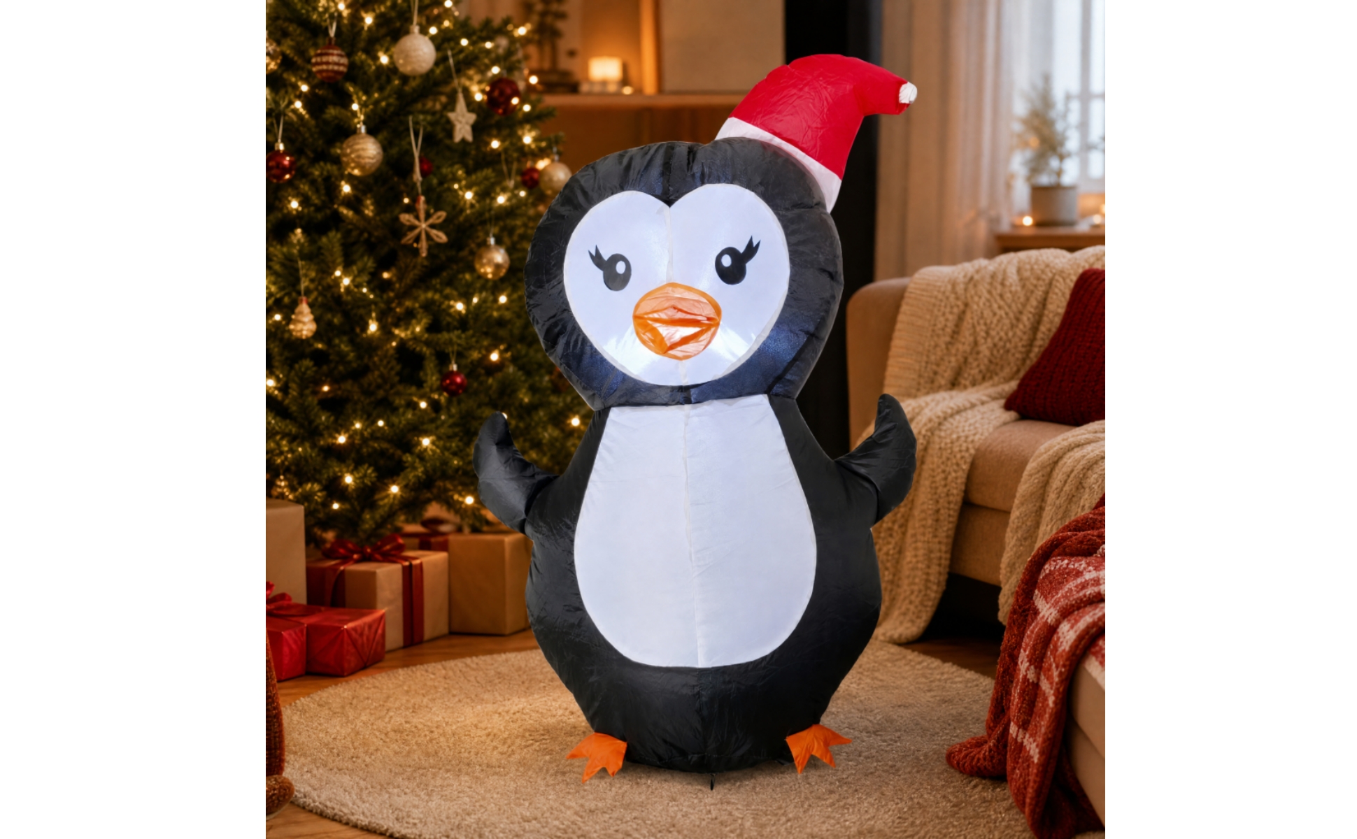 Weihnachtspinguin mit Weihnachtsmannmütze aufblasbar aufblasbare Pinguin-Figur