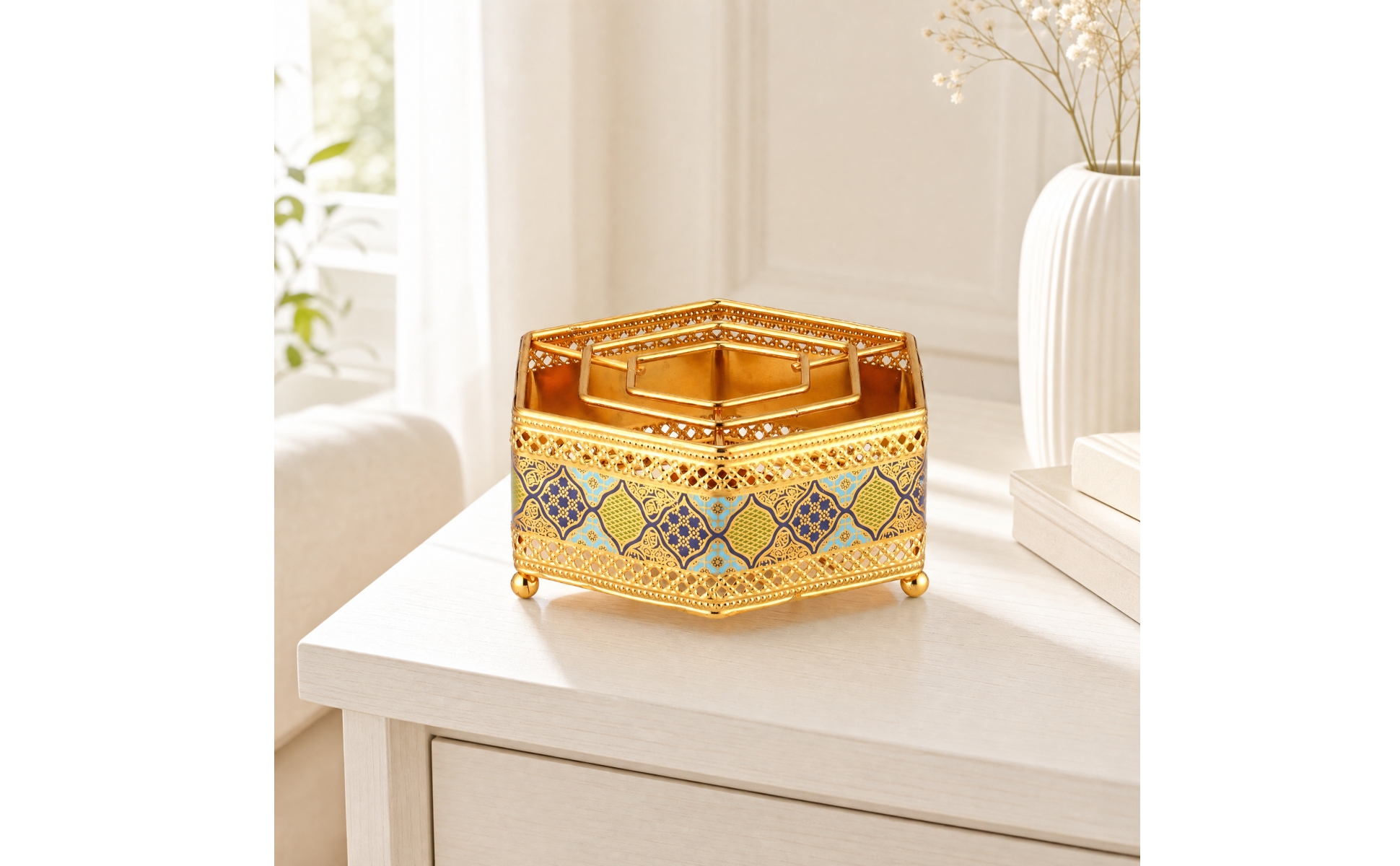 Teapot Warmer Ornamental Hexagonal Iron Tea Warmer Decorative for Dining Areas