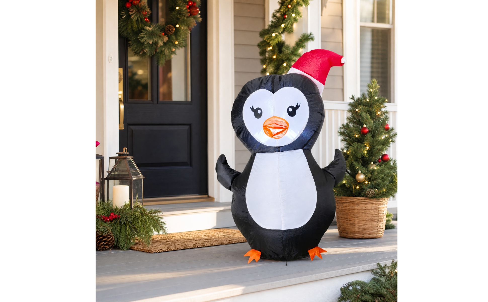 Weihnachtspinguin mit Weihnachtsmannmütze aufblasbar aufblasbare Pinguin-Figur