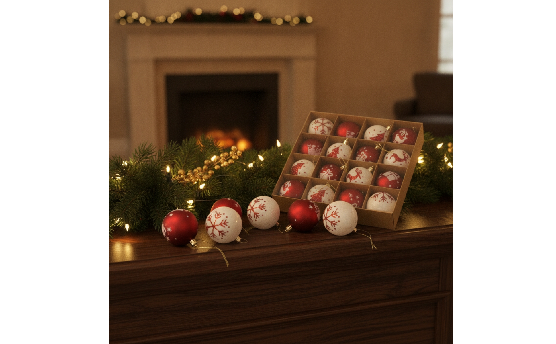 16 Pieces Spherical Plastic Christmas Ornament Glossy Glittered Christmas Bauble