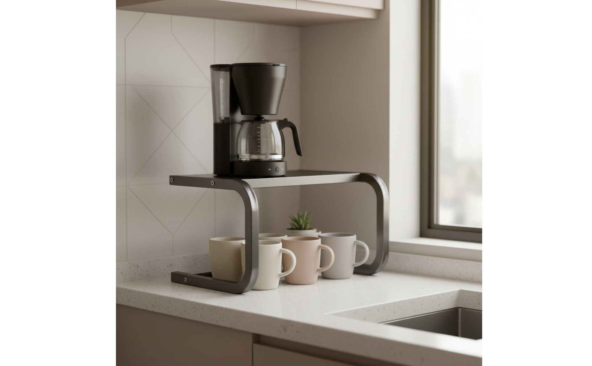 U-Shaped Kitchen Countertop Storage Rack Compact for Apartments, Utility Areas