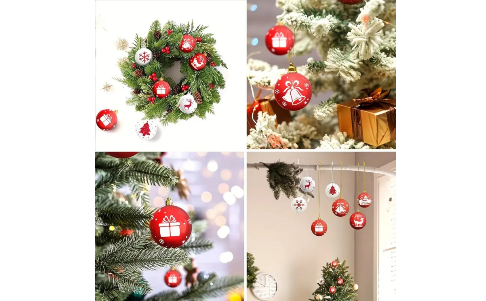 16 Pieces Spherical Plastic Christmas Ornament Glossy Glittered Christmas Bauble
