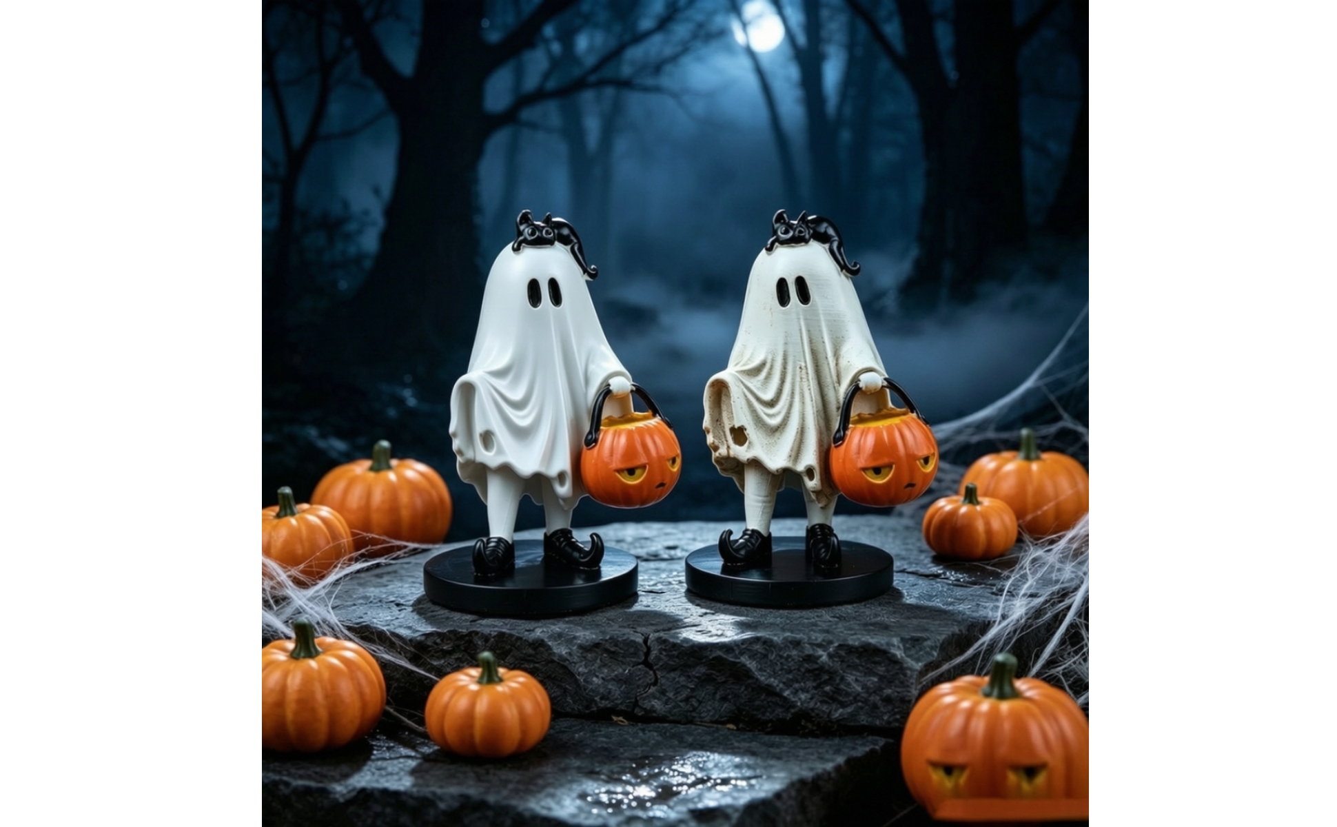 Halloween Figurine Freestanding Ghost Figurine with Pumpkin Basket Sculpted