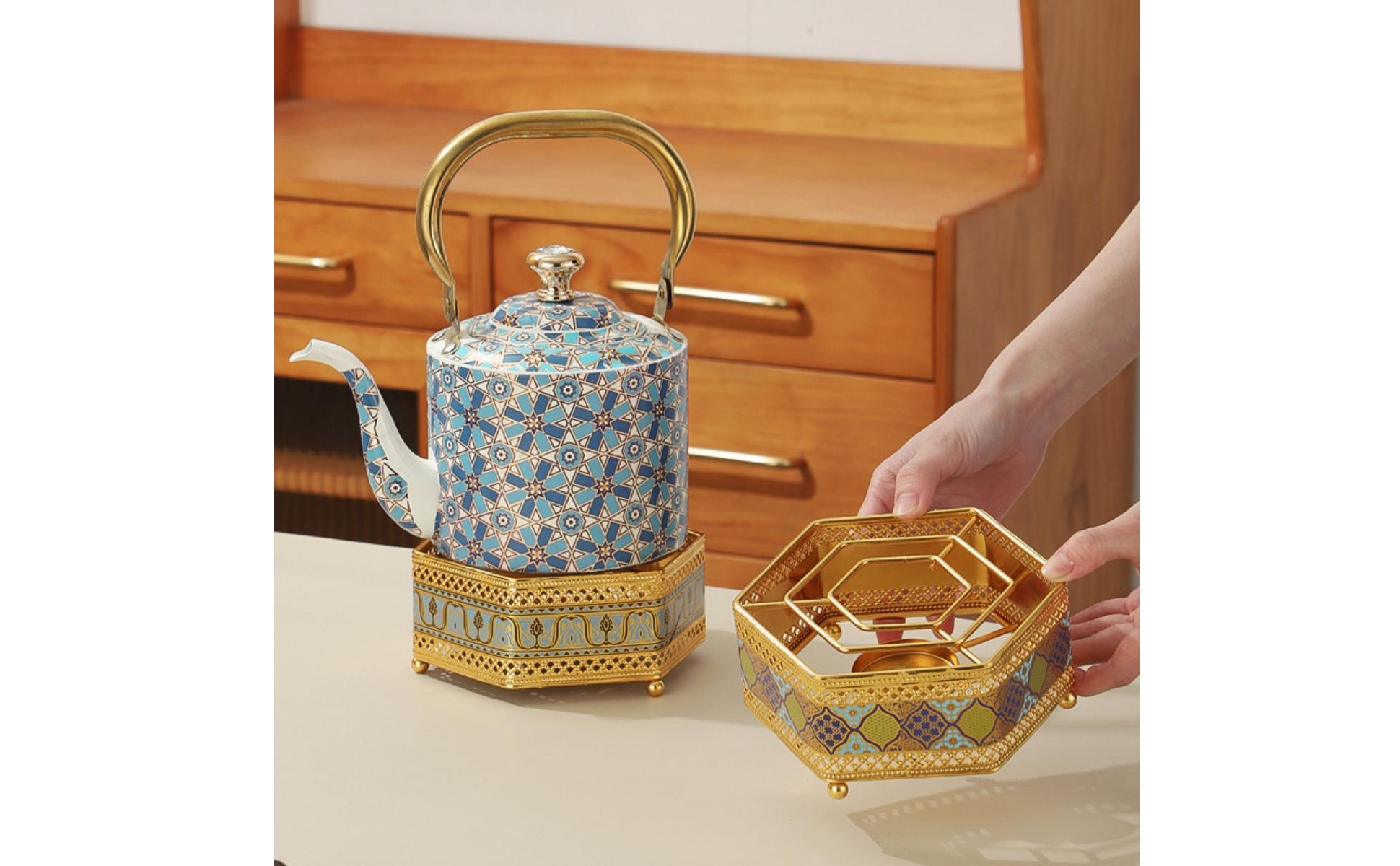 Teapot Warmer Ornamental Hexagonal Iron Tea Warmer Decorative for Dining Areas
