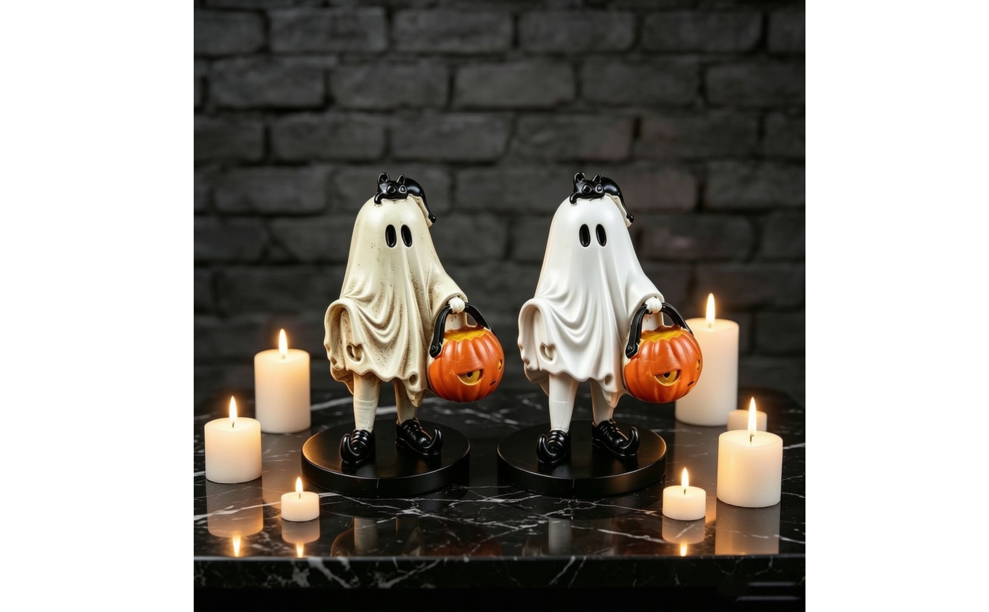Halloween Figurine Freestanding Ghost Figurine with Pumpkin Basket Sculpted