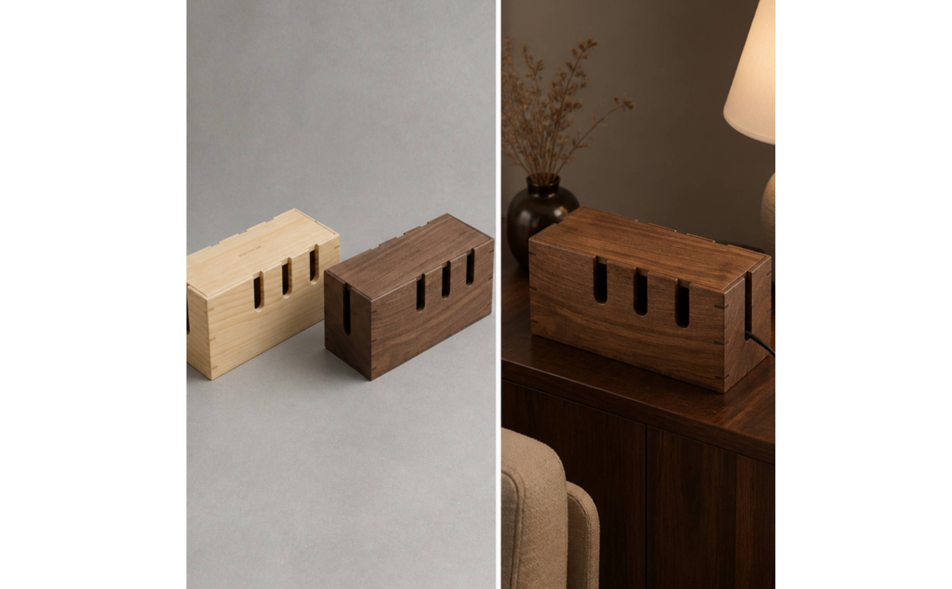 Cable Management Box with Sliding Lid Compact for Home Office, Bedside Table
