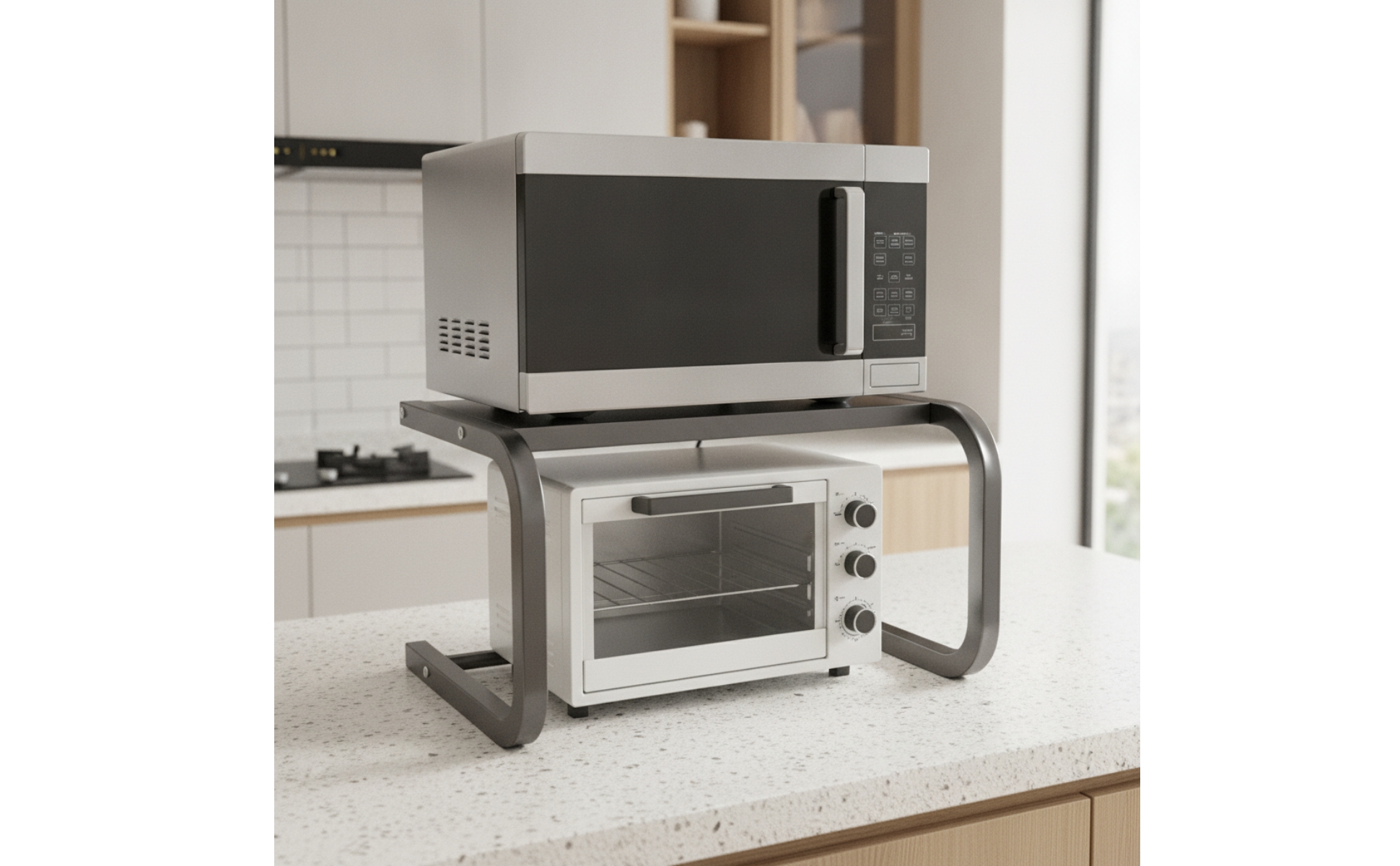 U-Shaped Kitchen Countertop Storage Rack Compact for Apartments, Utility Areas