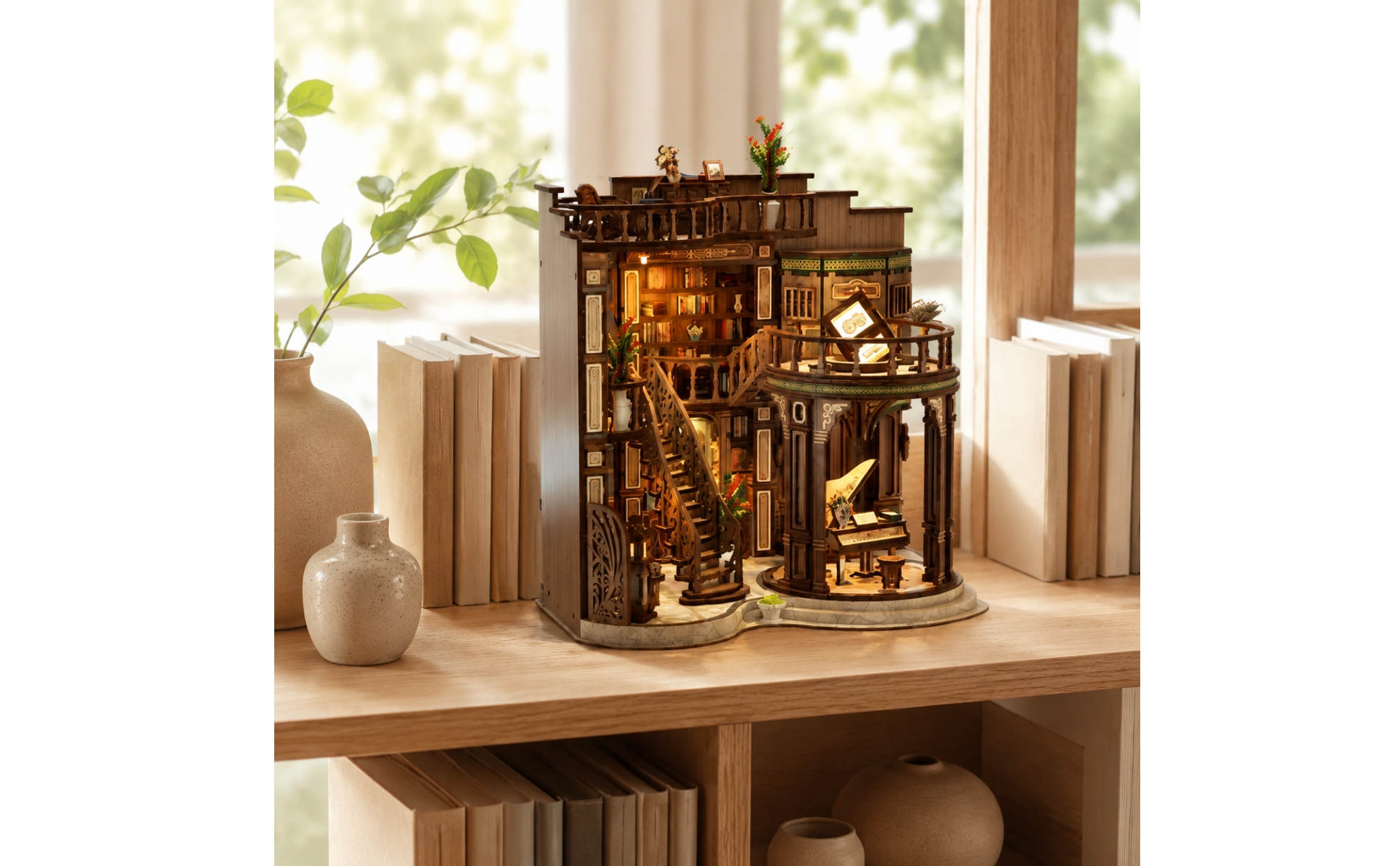 Book Nook Kit Precision-Cut MDF Miniature Book-Hall Kit Detailed for Home Décor