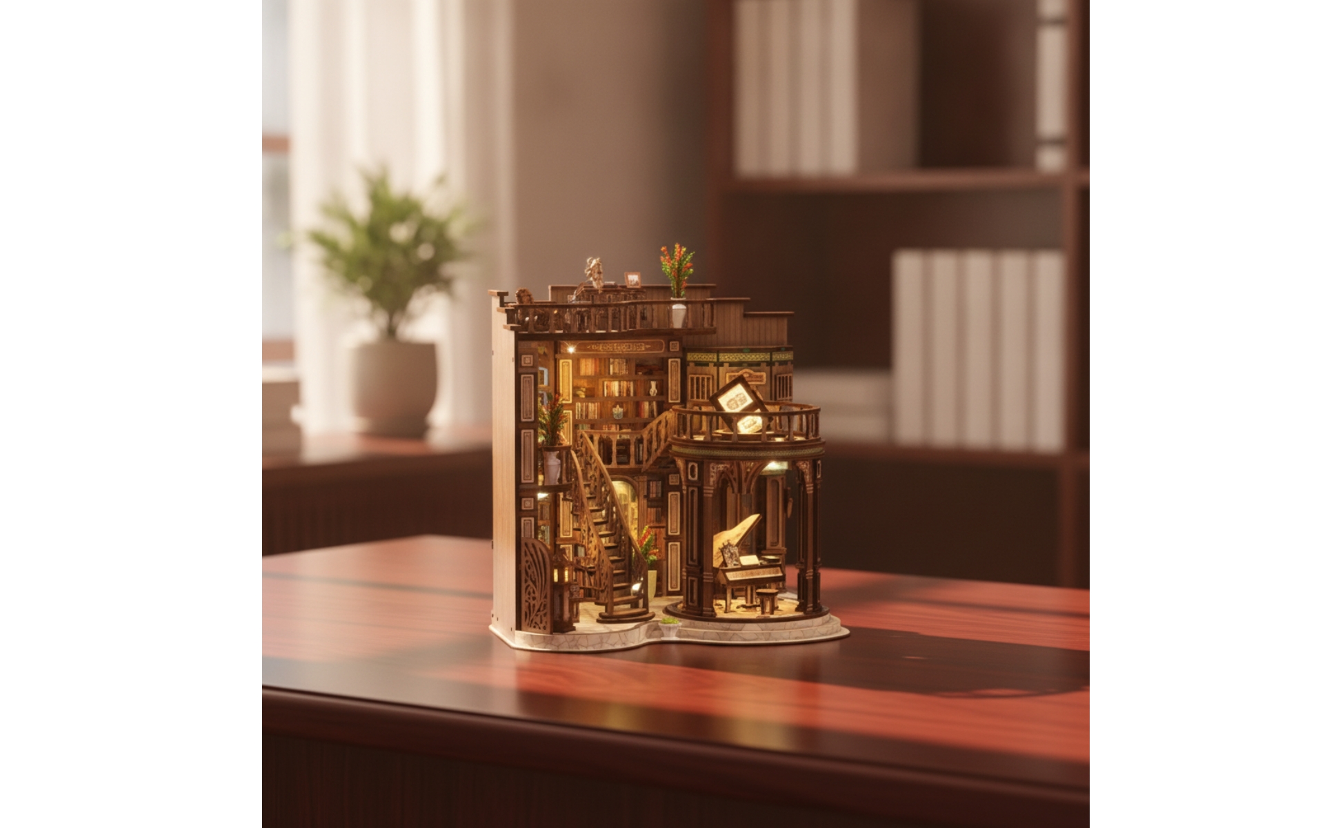 Book Nook Kit Precision-Cut MDF Miniature Book-Hall Kit Detailed for Home Décor